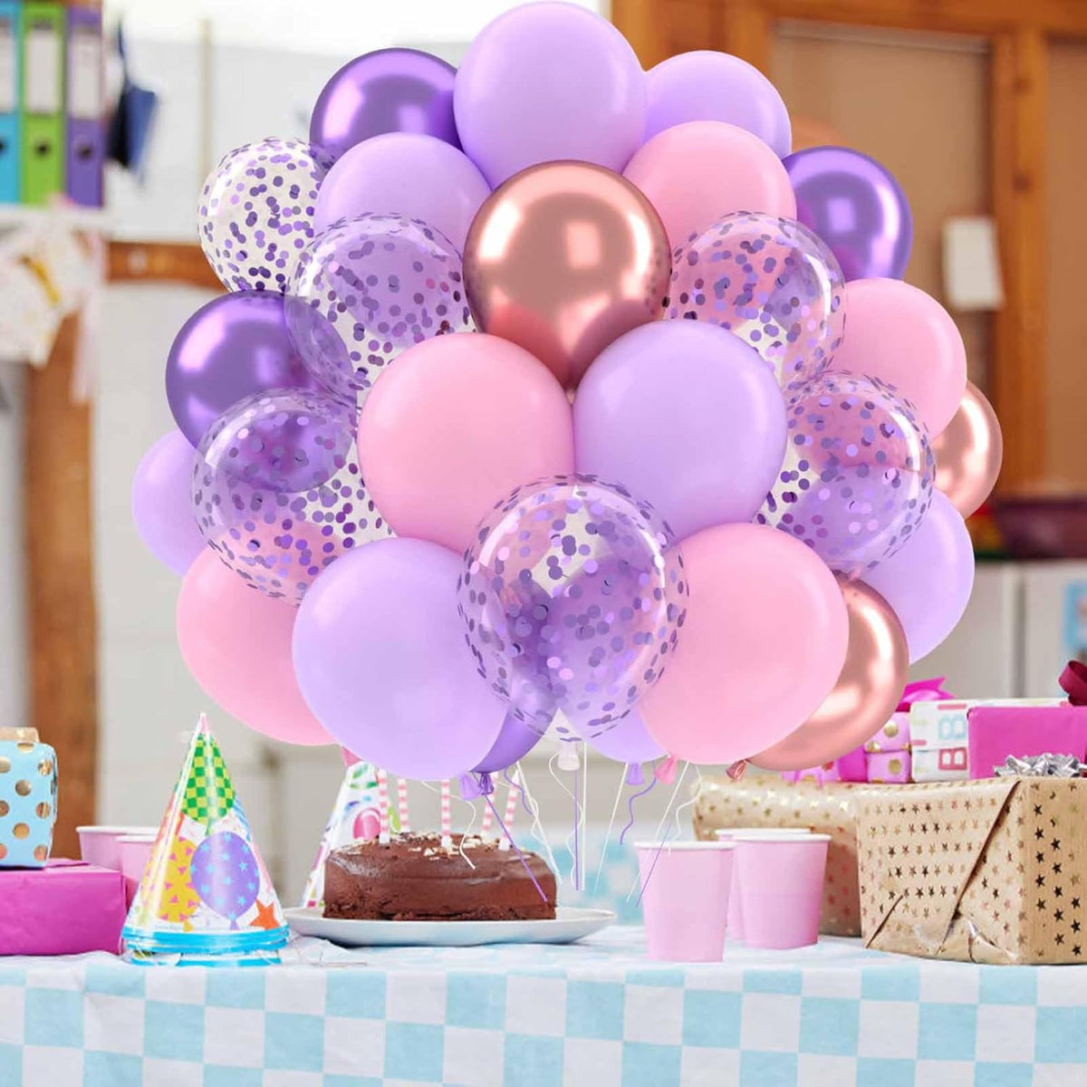 Patimate Purple and Pink Balloons Set, 50 pcs 12 inch Metallic Rose Gold Purple Pastel Pink Purple