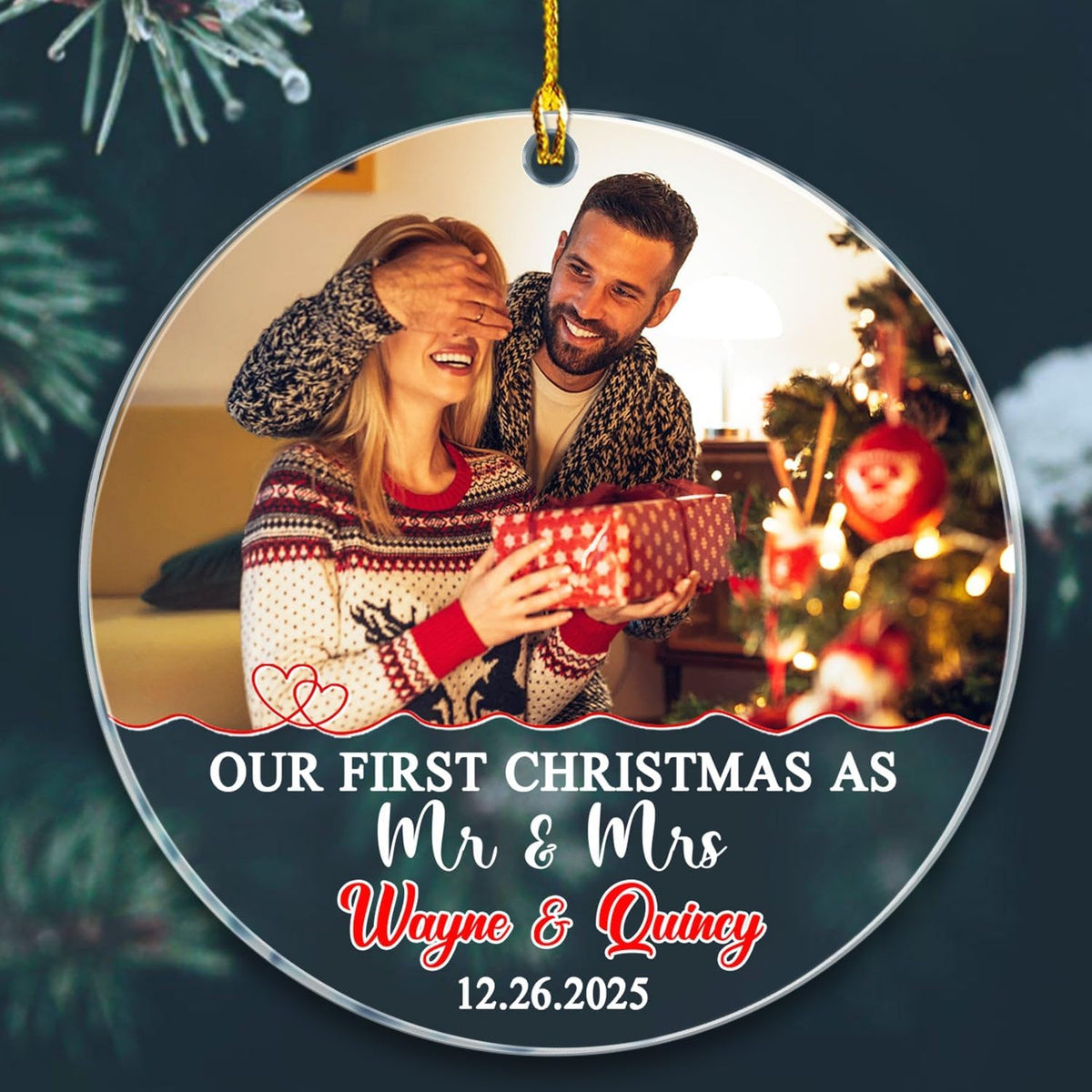 Our First Christmas As Mr & Mrs Ornament 2025, Customized Date Photo Names Mr & Mrs Together