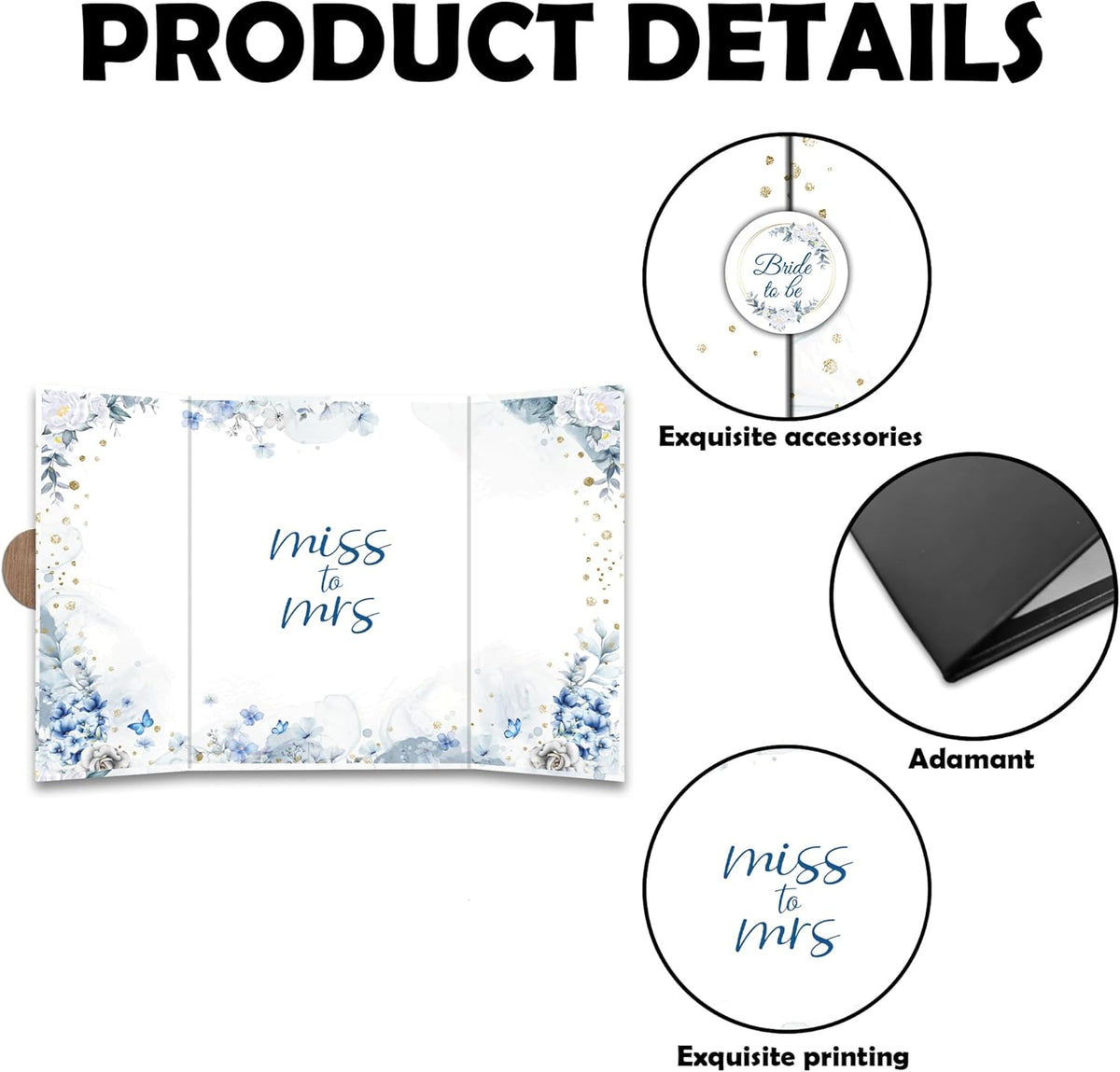 Blue Flowers Bridal Shower Decorations - 18 ''x12'' Bride-to-Be Signature Guest Book Alternative