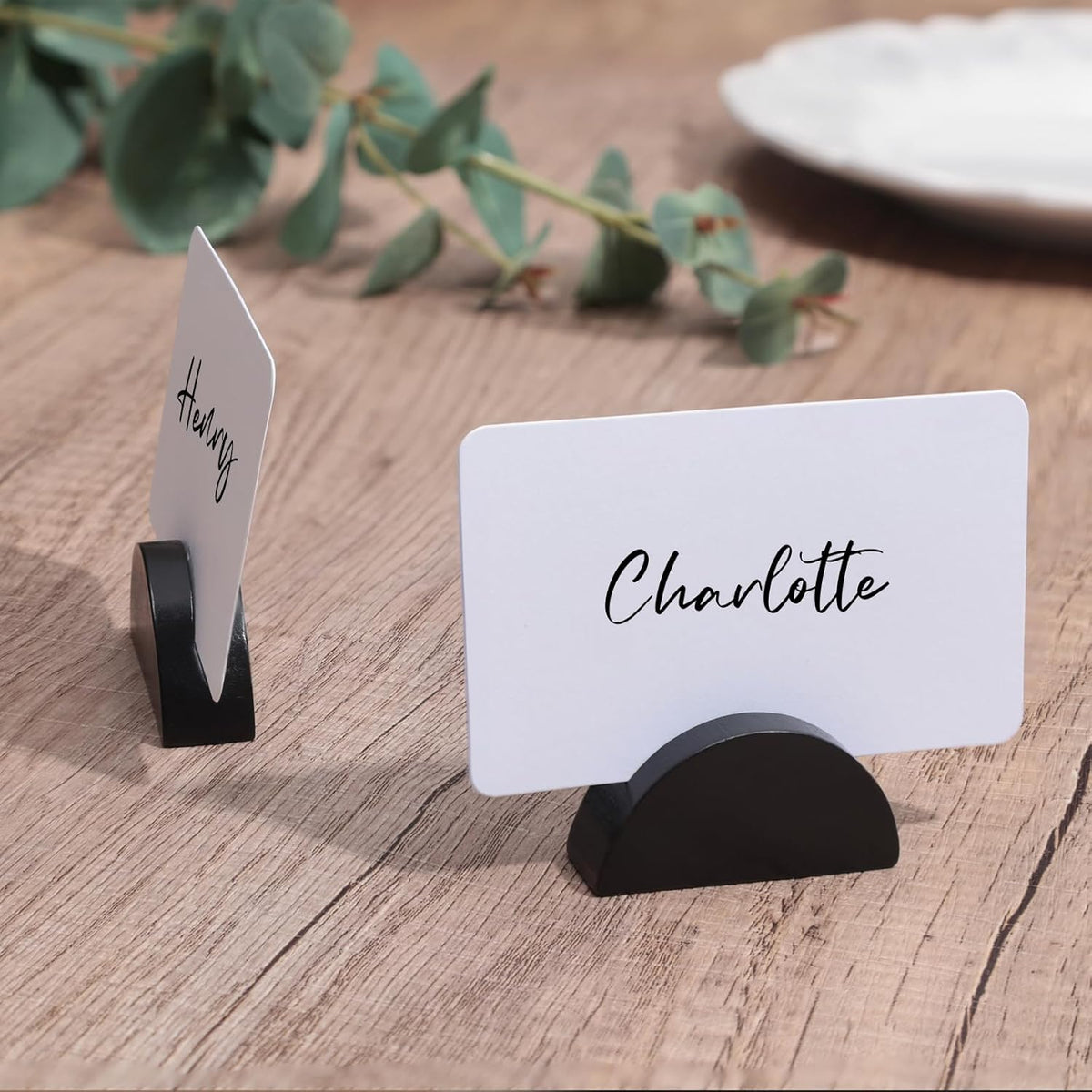 UNIQOOO 10 Set 2" Arch Black Birch Wood Stand with Cards |1.2mm Slot, for Name Cards, Place Card