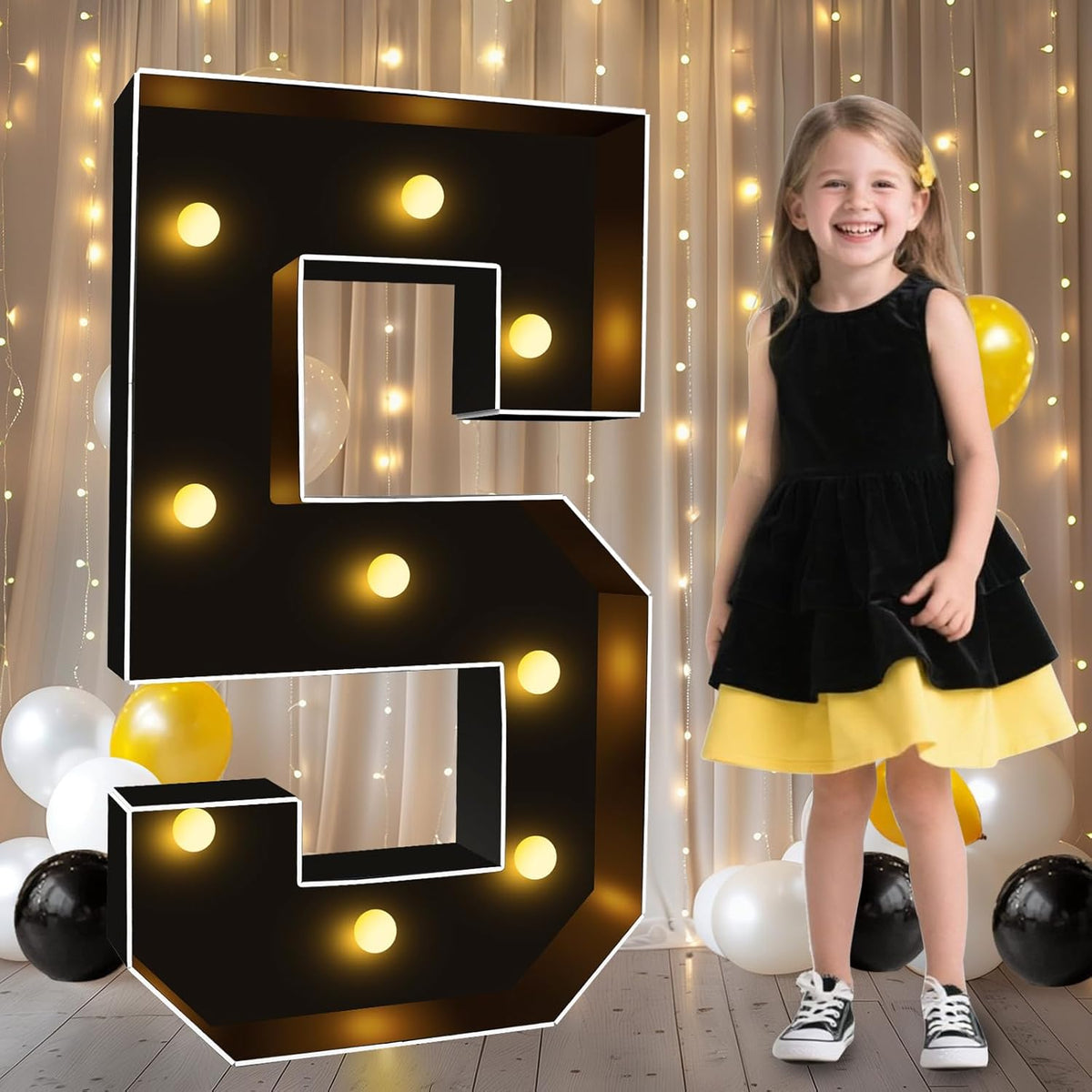 Pooqla 3FT Marquee Light Up Numbers, Black Lighted Party Decor for her him Women Men, Giant Mosaic