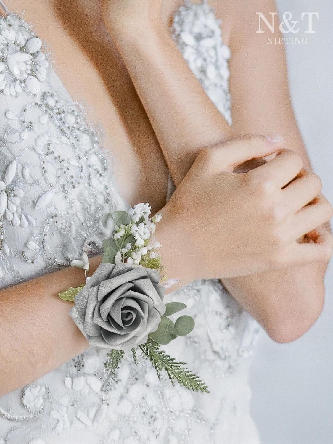 N&T NIETING Roses Artificial Flowers, 50Pcs Fake Flowers Foam Roses with Stems for DIY Wedding