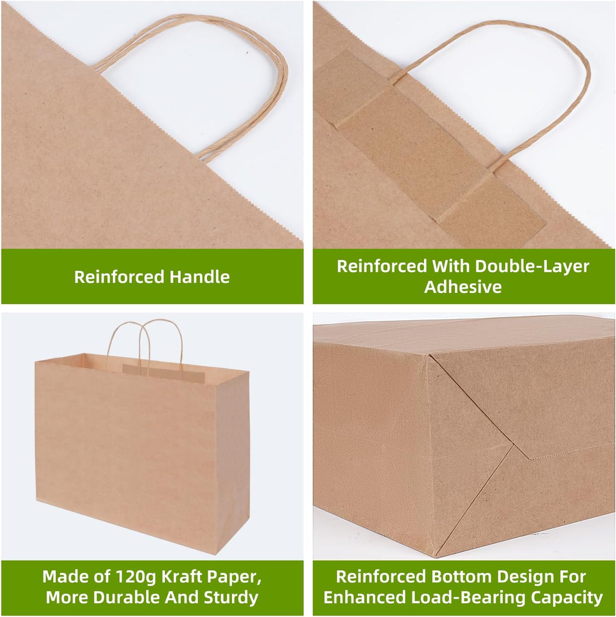 Johuivo Brown Paper Bags with Handles, 50 Pcs Brown Shopping Paper Bags, Recyclable Kraft Gift Bag