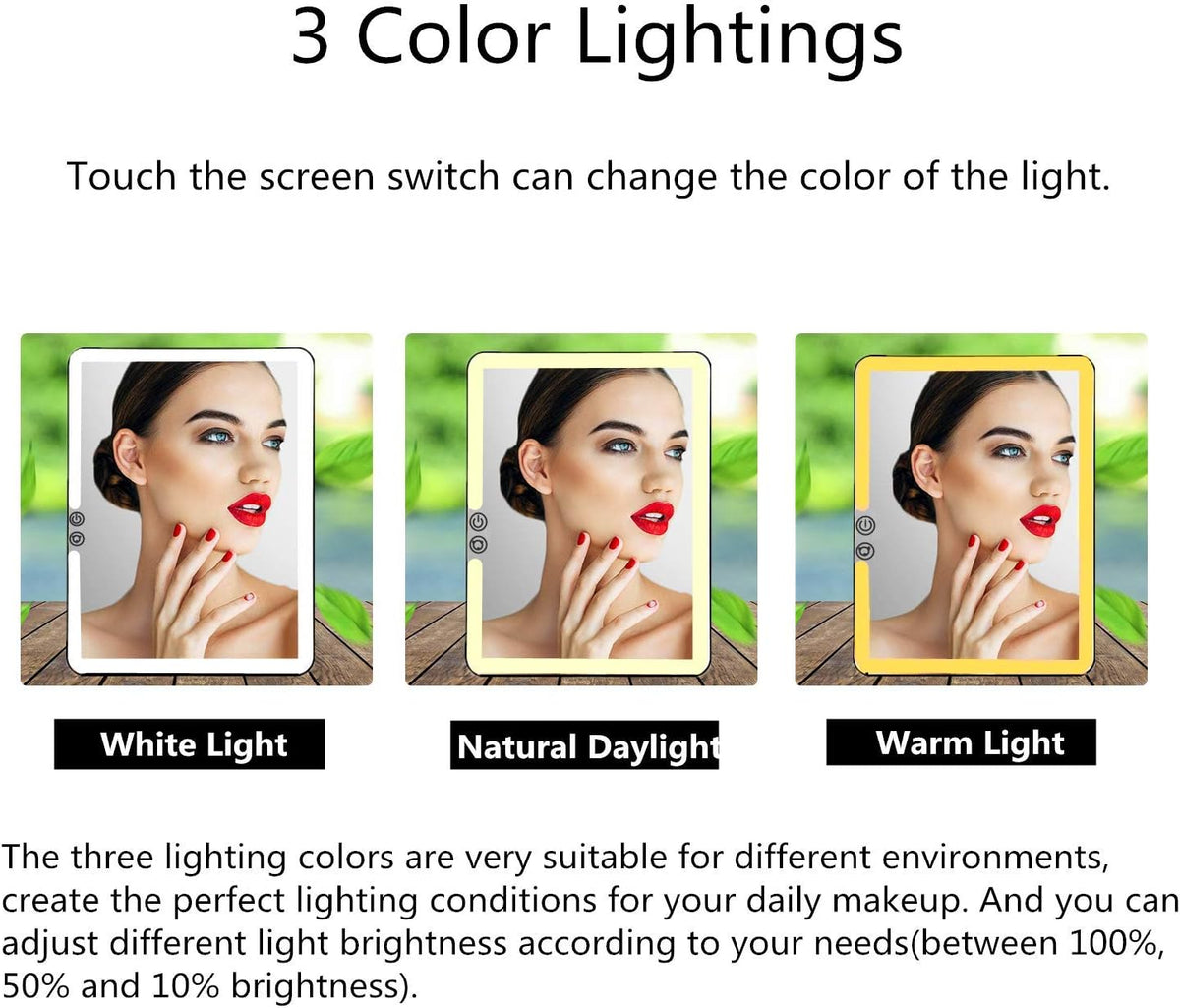 deweisn Folding Lighted Makeup Mirror with 72 LEDs 3 Colors Light Modes USB Rechargable 1800mA