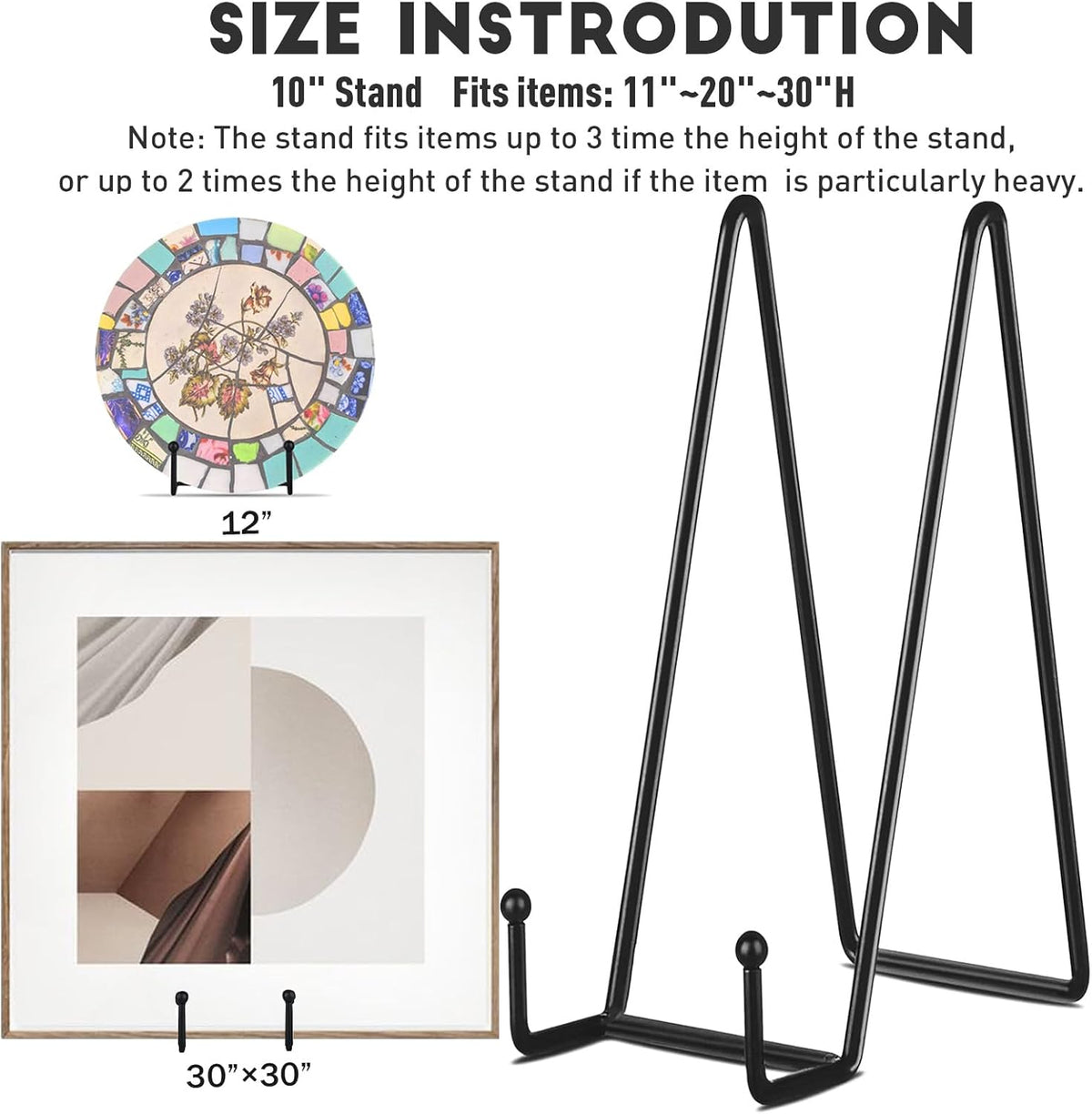 IBosins 5 Pack 10 Inch Plate Holder Display Stands, Large Metal Black Frame Stand for Picture