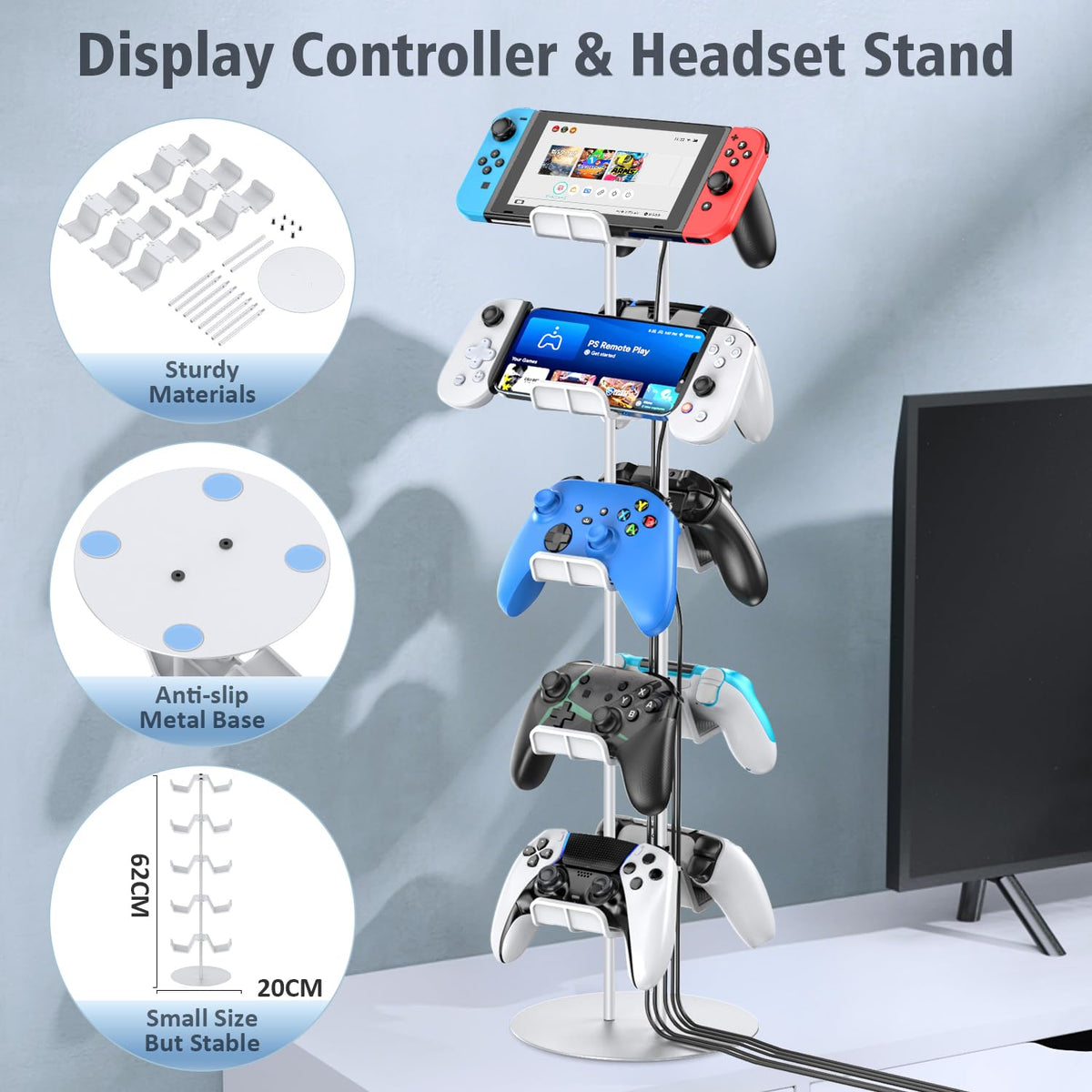 Kytok Gamer Gifts, Headset Stand 5 Tiers with Cable Organizer, Controller Stand Compatible with