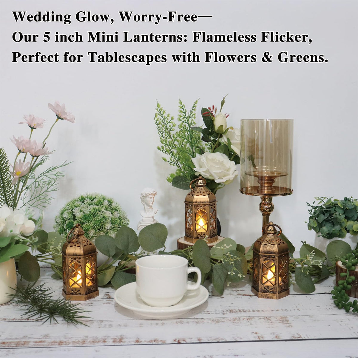 LLQ Mini Lantern for Centerpieces, (8Pack-5Inch) Vintage Lanterns Decorative, Small Hanging Lantern