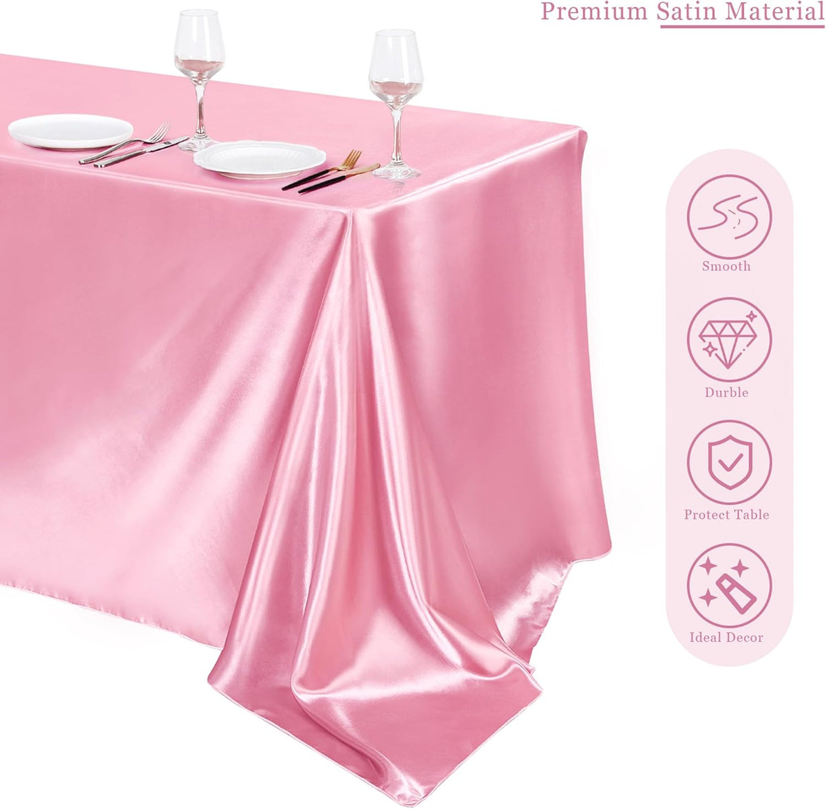 TURSTIN 1 Pack Pink Satin Tablecloth 102 x 58 Inch Overlay Satin Table Cover Rectangle Bright Silk