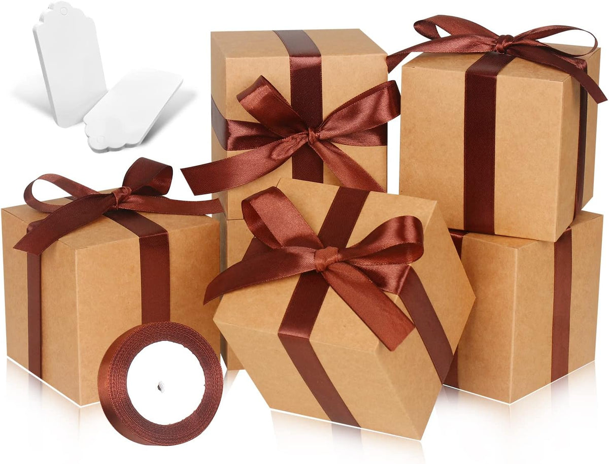 100 Pack Small Gift Boxes, 2x2x2 Inches Favor Boxes Brown Paper Gift Boxes with Lids for Presents