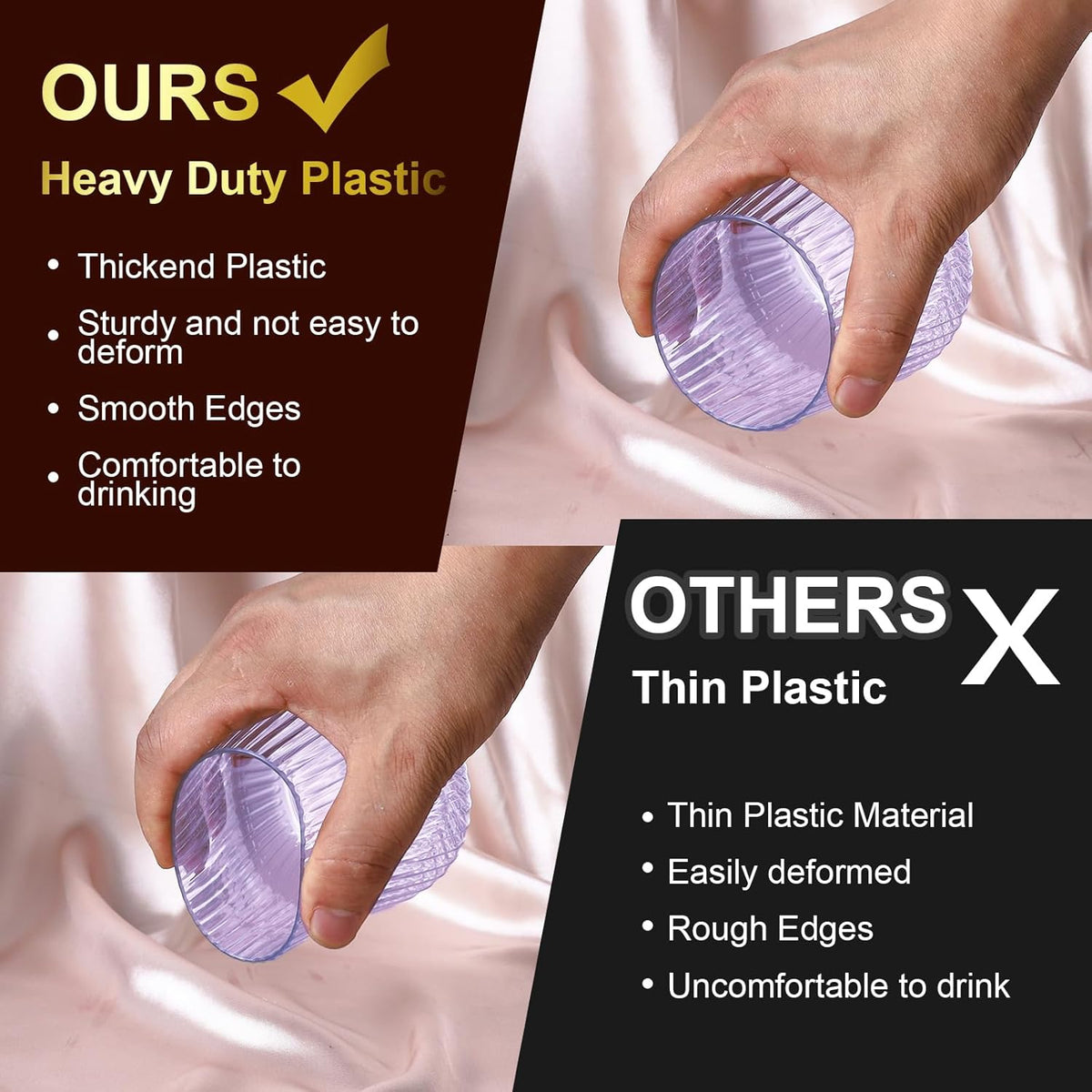 40 Pack Plastic Ribbed Wine Glasses, 14Oz Origami Disposable Wine Glasses Unbreakable Clear Plastic