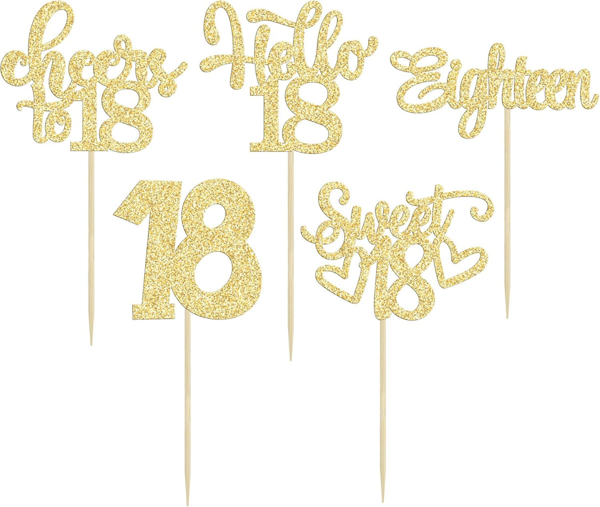 30Pcs18th Birthday Cupcake Toppers Eighteen Happy 18th Cupcake Picks Sweet 18 Cheers to 18 Cake