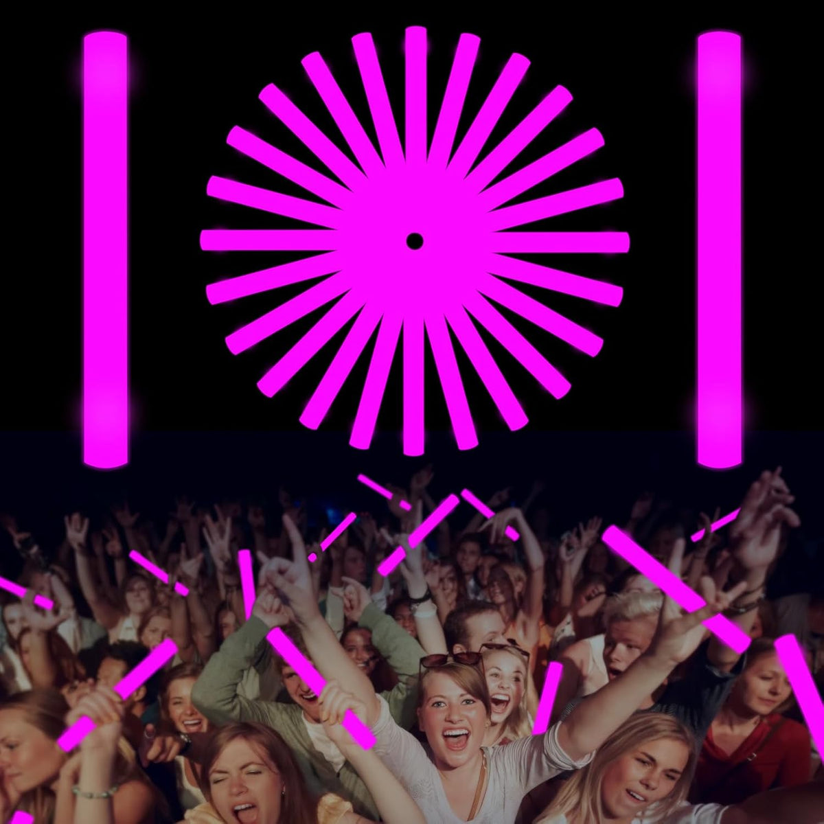 Glow Foam Sticks Bulk, 24 Pcs Pink Giant LED Light Up Sticks 3 Modes Flashing Glowing Baton Wands