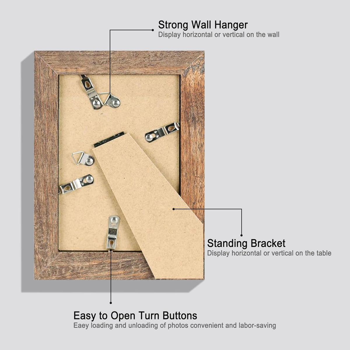5x7 Picture Frame Set of 4, High Definition Real Glass Rustic Brown Frame, 5 x 7 Wood Photo Frames