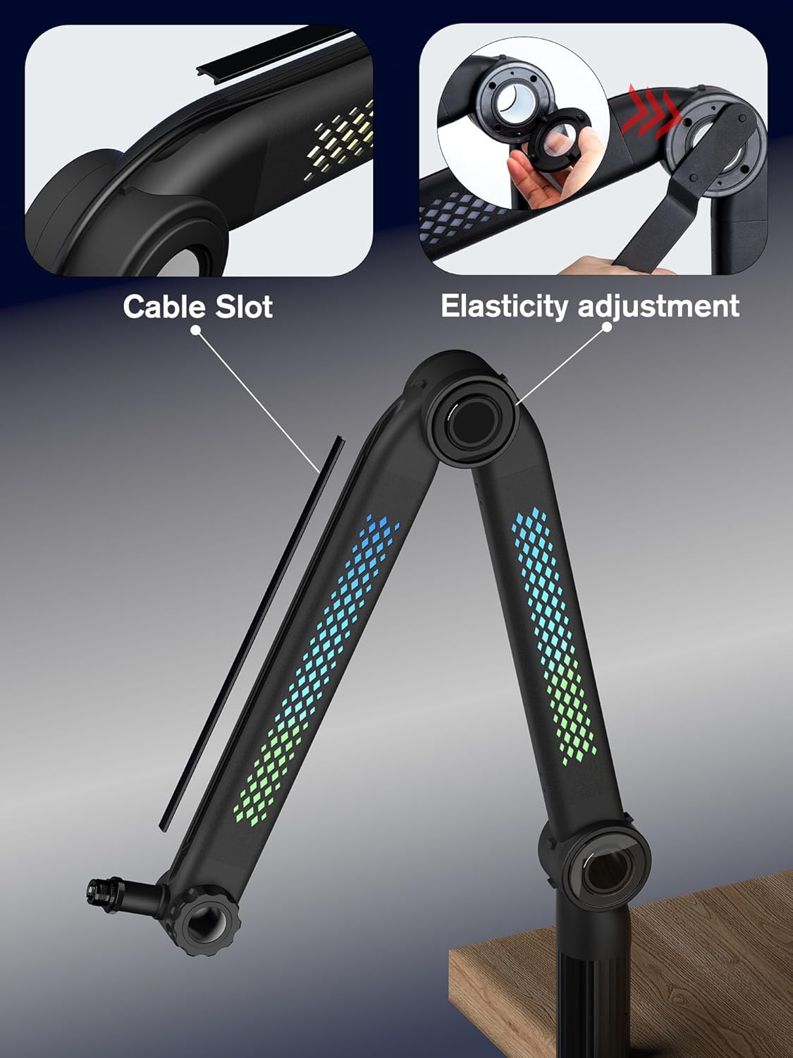 SUNMON RGB Mic Arm ??Adjustable Boom Arm with Rhythm RGB Lighting for Blue Yeti, HyperX QuadCast