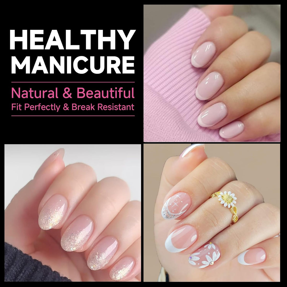 UNA GELLA Oval Gel Nail Tips, 312 Pcs Short Oval Round Nails Pre-Etched Half Matte Clear Acrylic