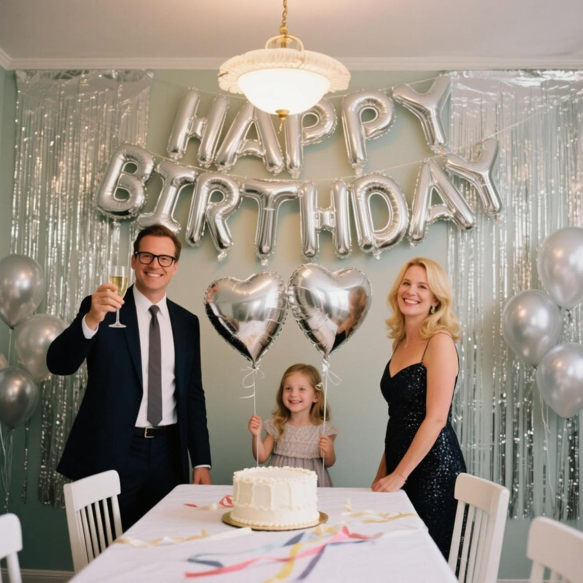 29 Pcs Silver Birthday Party Decorations - Happy Birthday Balloons Banner Silver, Heart & Star Foil