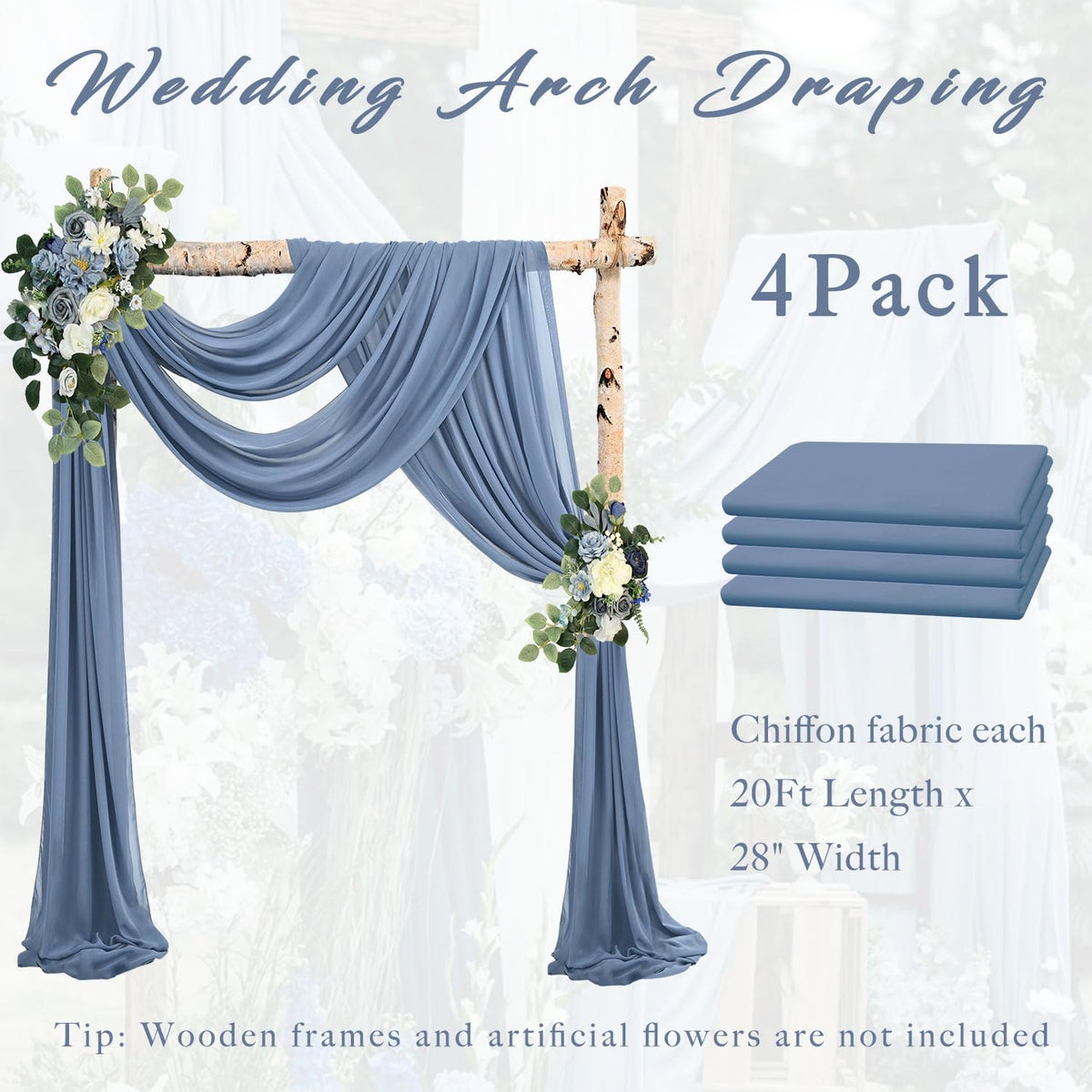 20Ft Length x 28" Width 4 Panels Wedding Arch Draping Fabric Dusty Blue Arch Drapes Chiffon Fabric