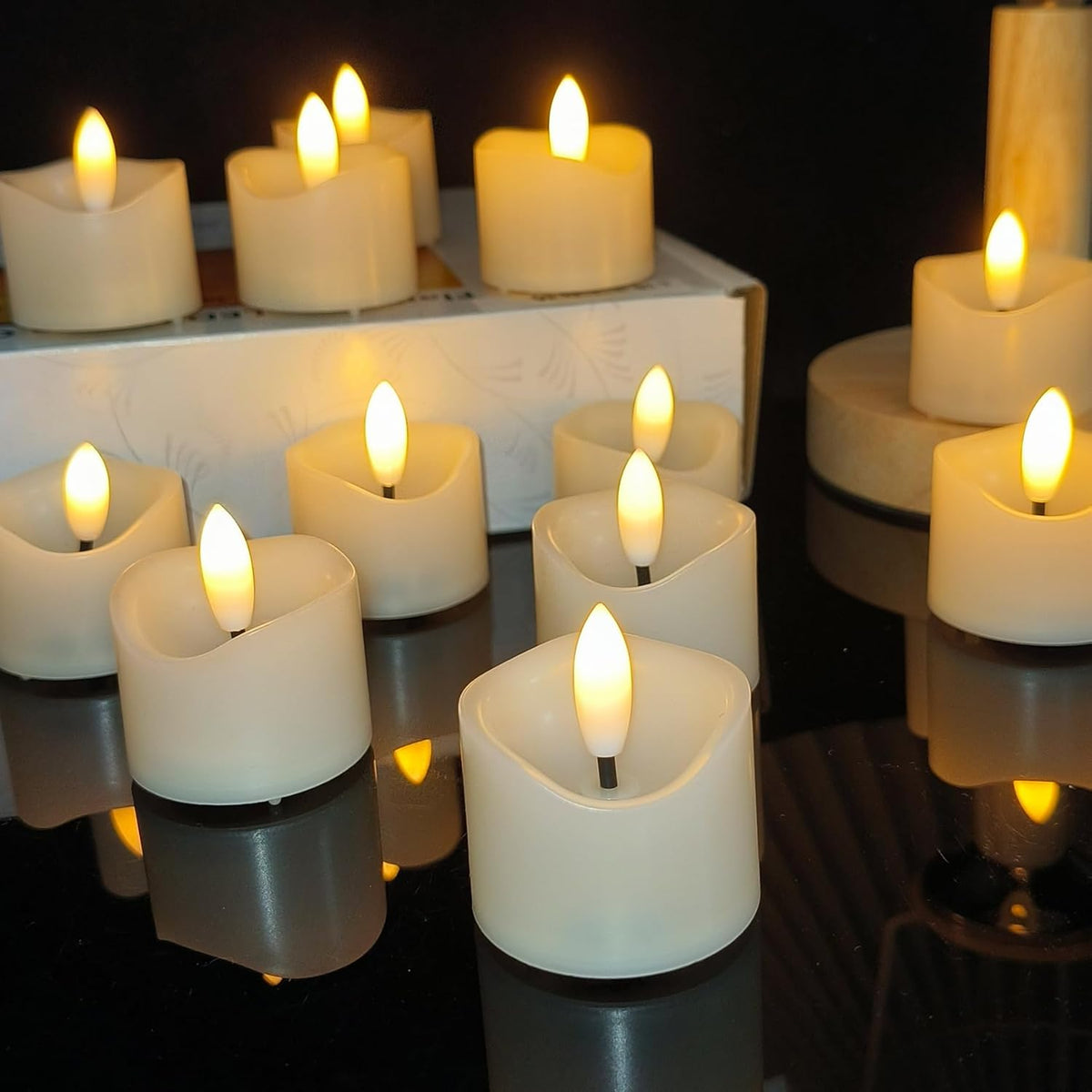 24 Pack Battery Operated Votive Candles 1.5 x 1.67 inches Flameless Votive Tealights Black Wick Tea