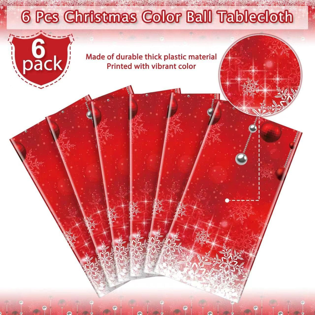 6Pieces Merry Christmas Tablecloth Plastic Christmas Tree Ball Table Cover Rectangle Winter