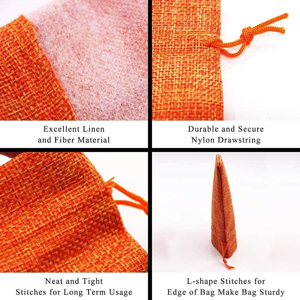 20Pcs Burlap Gift Bags 2.7 x 3.5 inch, Orange Jute Drawstring Bags for Halloween Party Favors