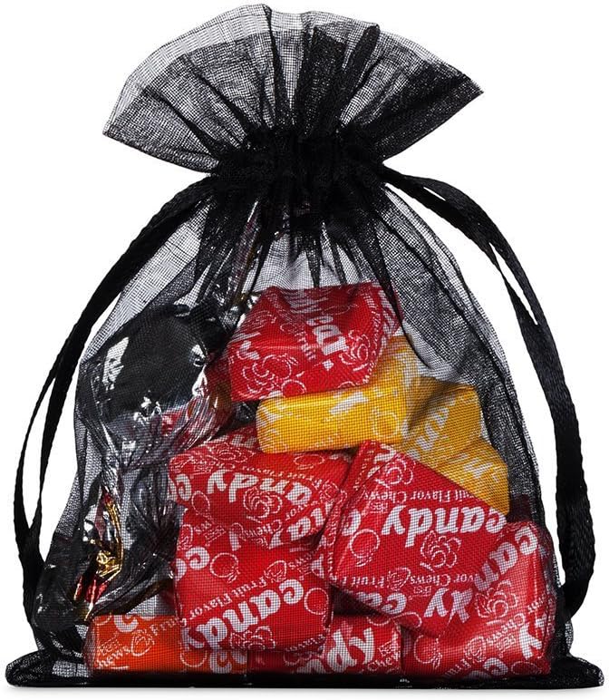 Wudygirl 100pcs Drawstring Organza Bags 5 x 7 Inch Black Transparent Jewelry Lipstick Pouches Baby