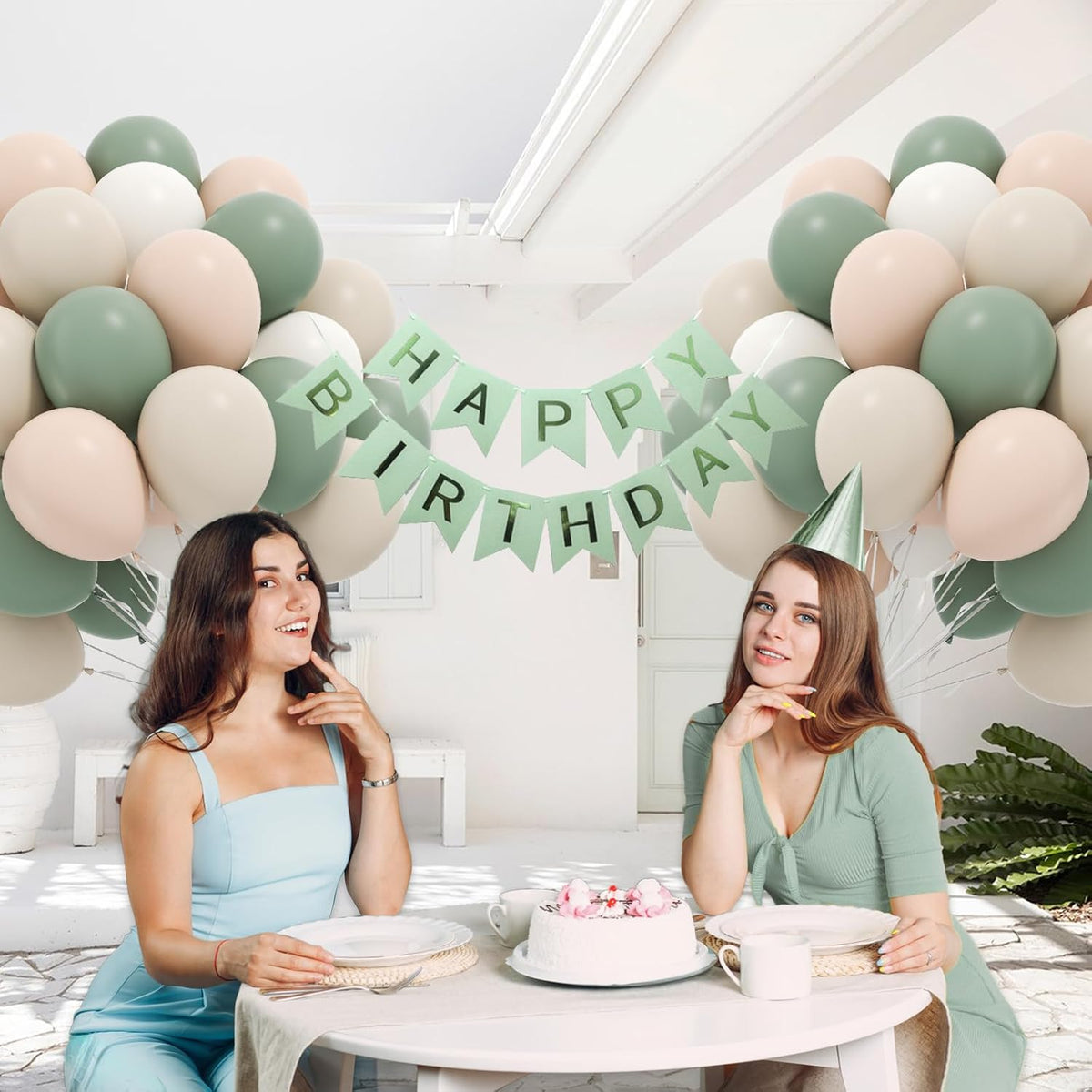 60pcs Sage Green Balloons 12inch with Sage Green Nude Sand White Balloons for Neutral Bridal Baby