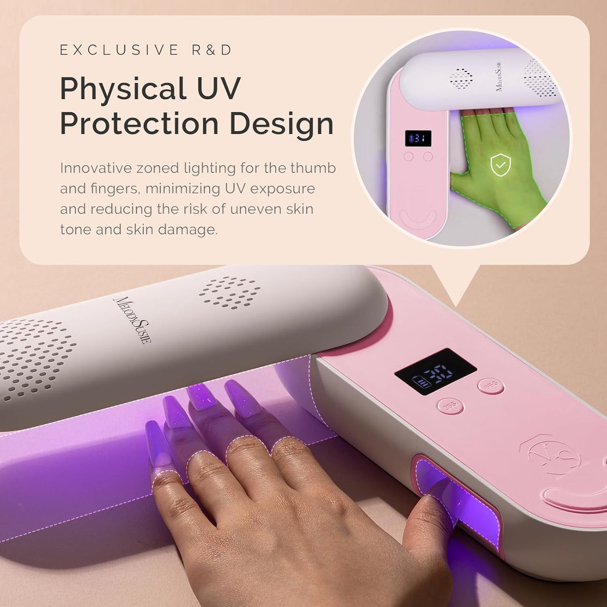 MelodySusie Plus20F Cordless UV Nail Lamp, Innovative UV Protection Light for Gel Nails with 2
