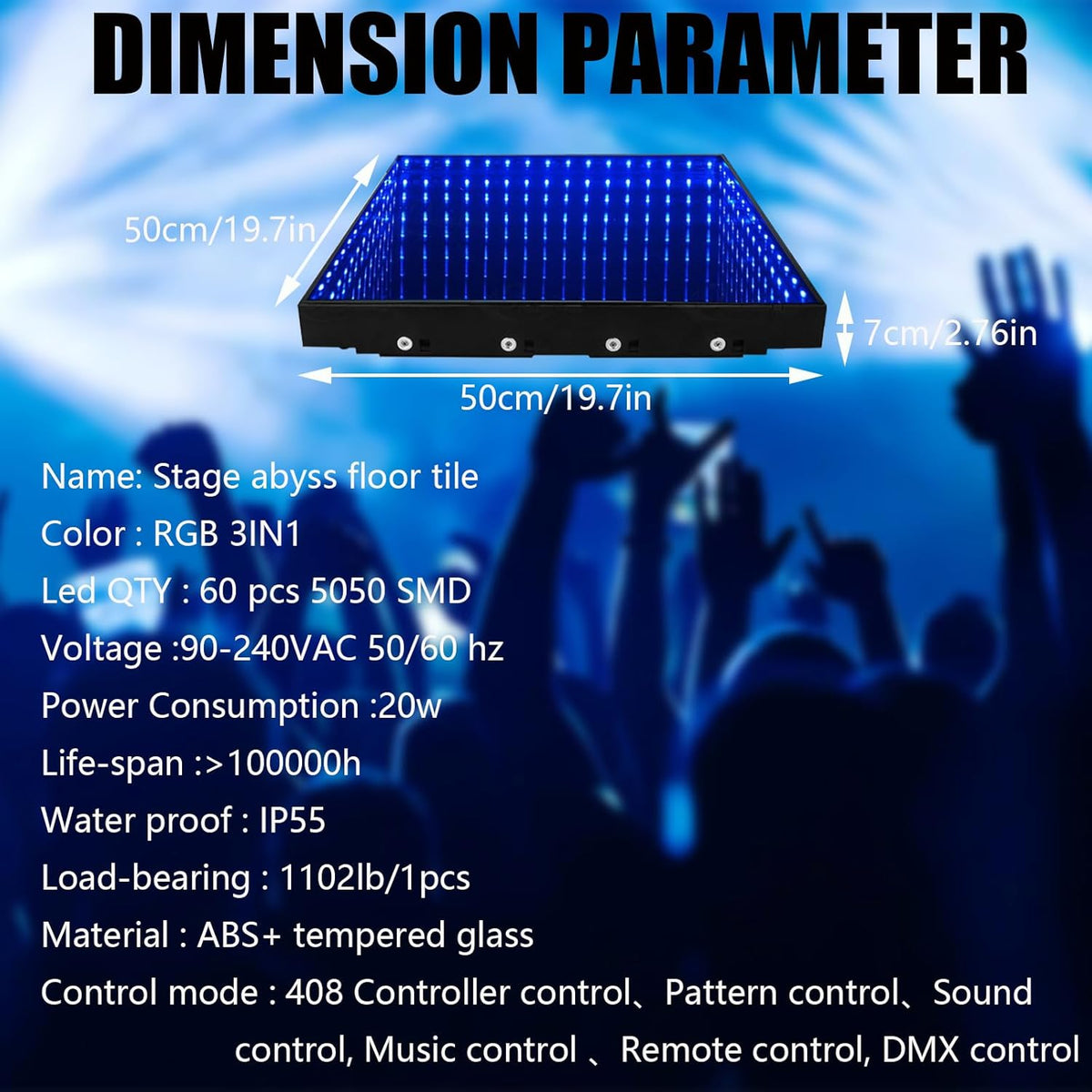 Dance Floor Stage Lights Tempered Glass Infinity Mirror Panel 3D Effect Led Dance Floor for Wedding