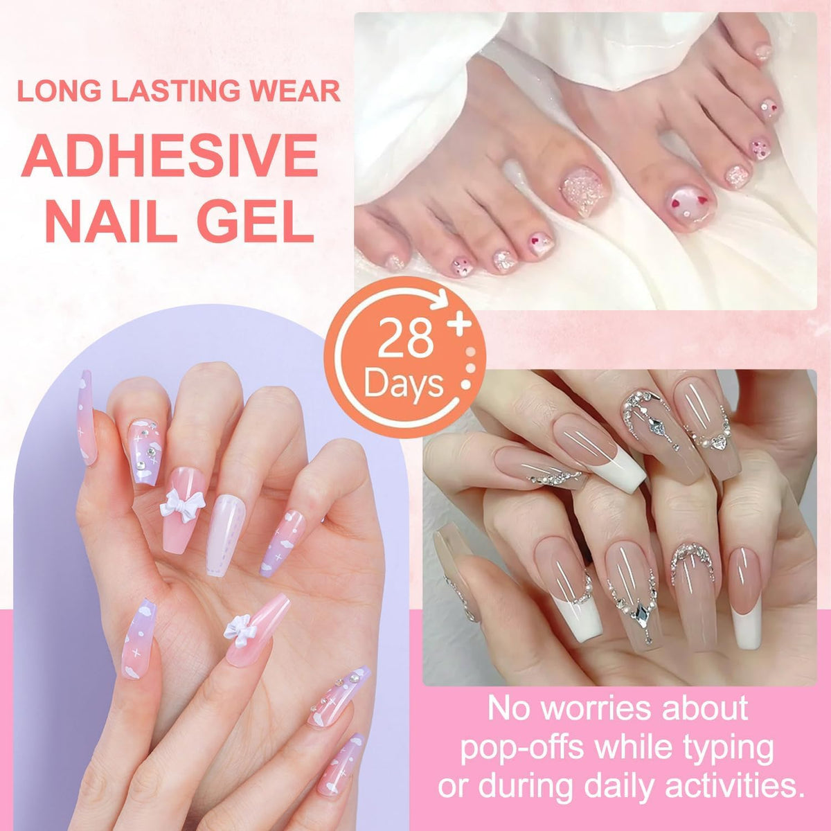 18g Semi Solid Super Strong Nail Glue for Press On Nails - No UV Lamp Needed Quick Drying &