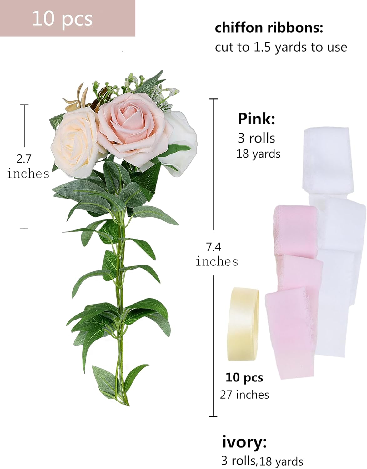 Meldel Wedding Chair Decorations Set of 10 Aisle Artificial Flowers White Pink Rose Garland with
