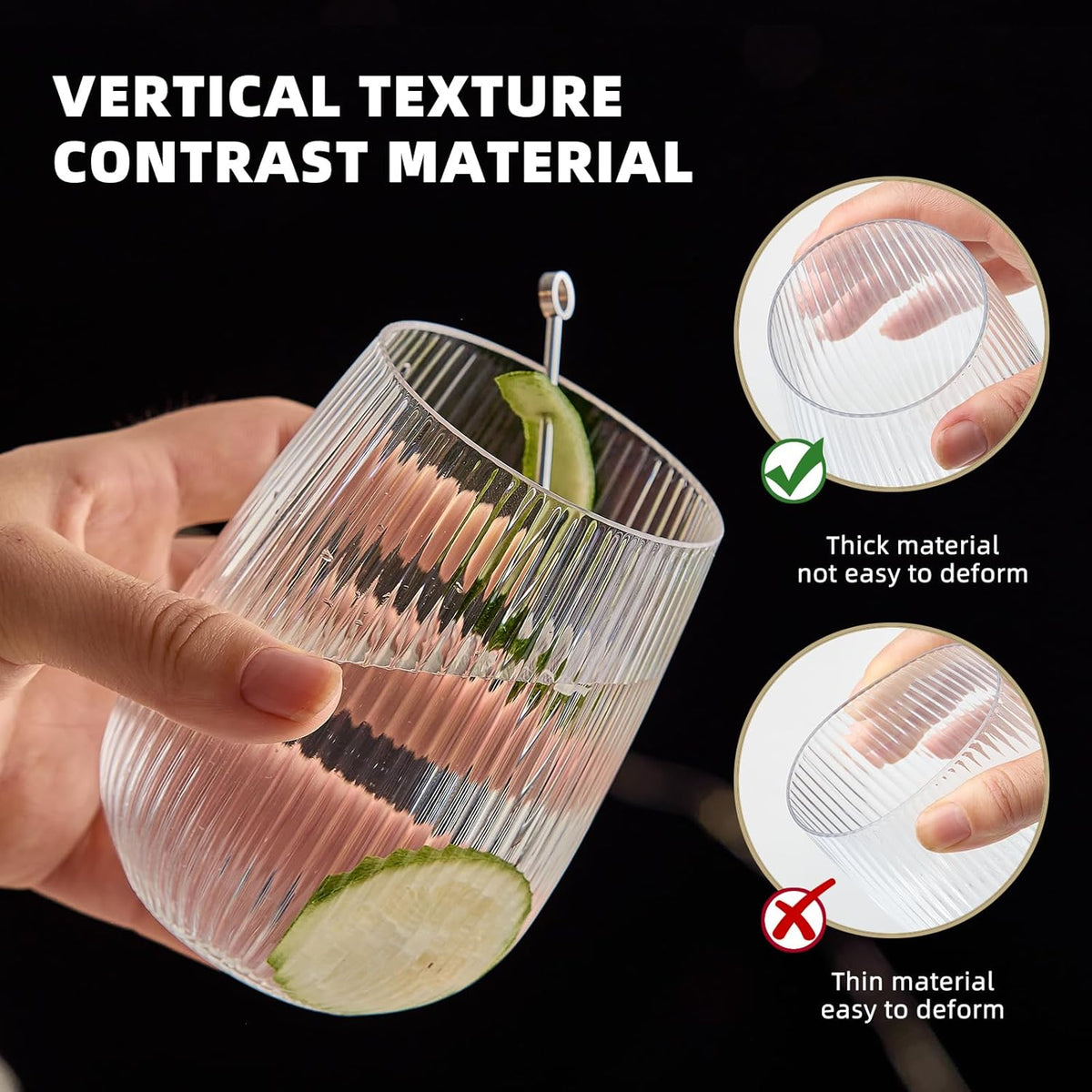 36 Pack Plastic Ribbed Wine Glasses, 15Oz Origami Disposable Wine Glasses Unbreakable Clear Plastic
