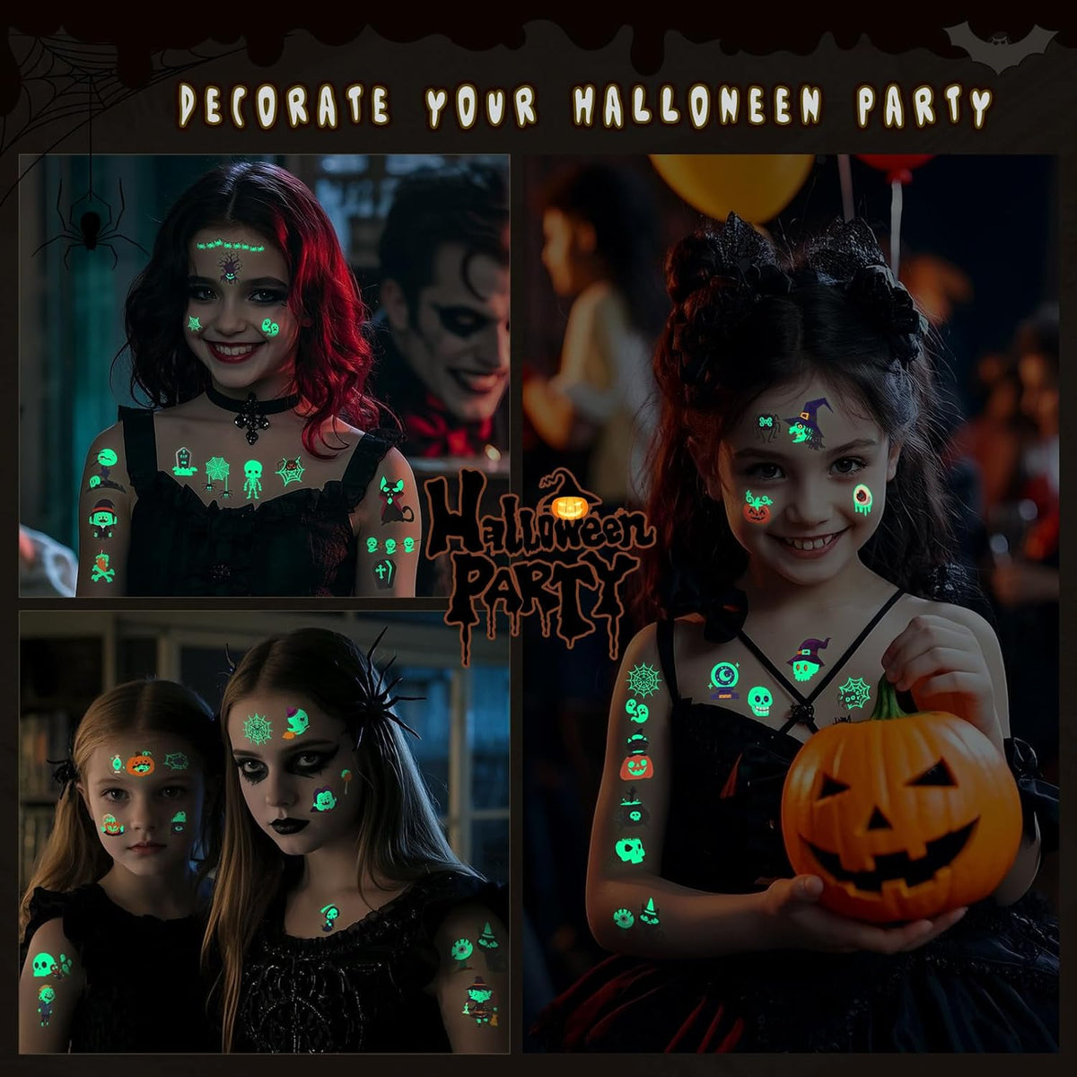 Halloween Luminous Temporary Tattoo for Kids - 250+ Horror Glow Halloween Party Supplies for Boys