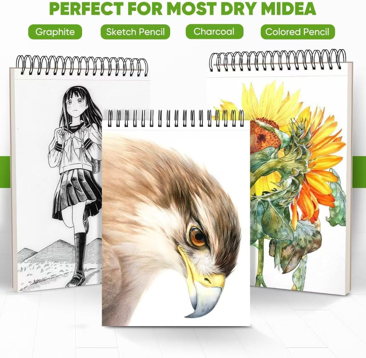 Soucolor 9" x 12" Sketch Book, 1-Pack 100 Sheets Spiral Bound Art Sketchbook, (68lb/100gsm) Acid