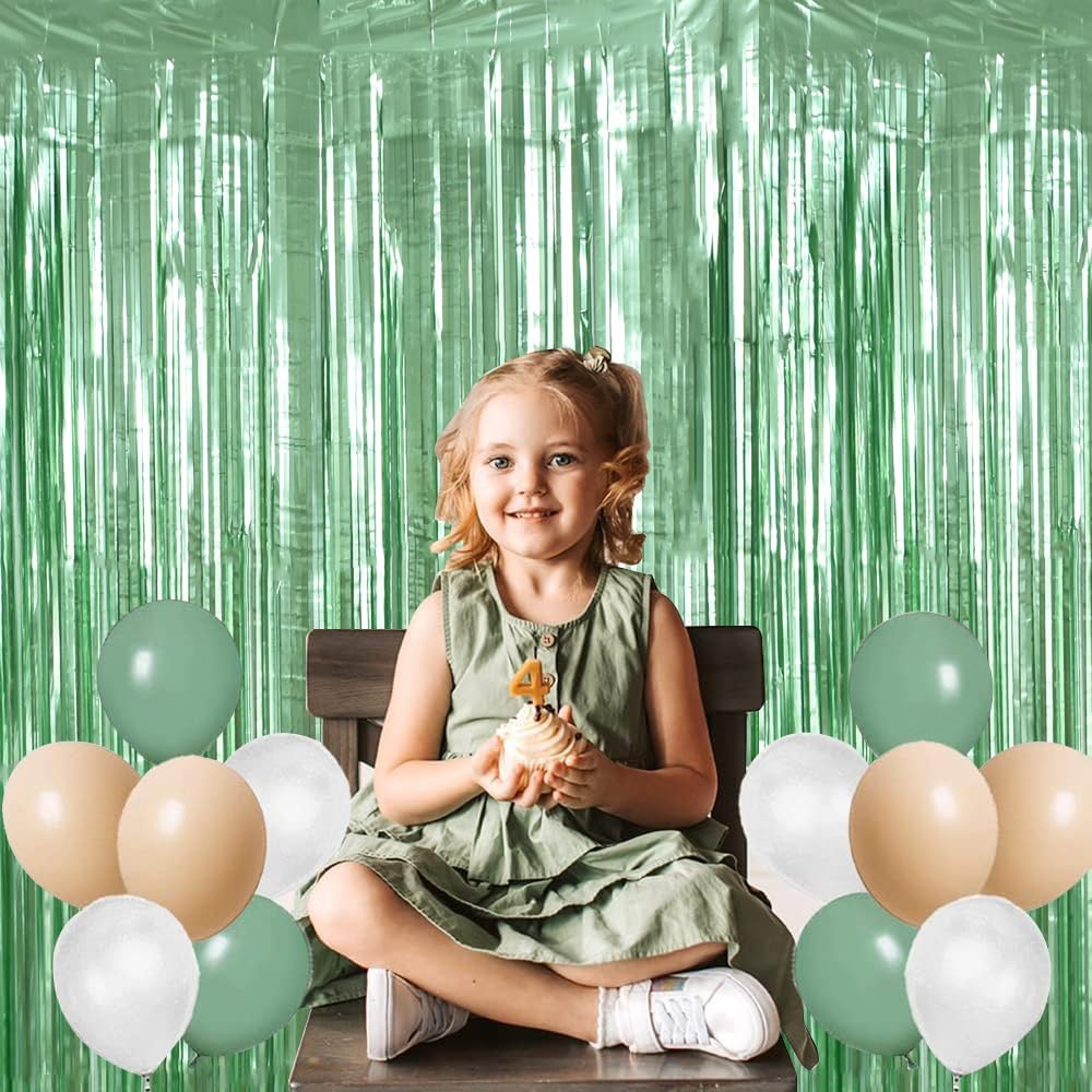 BEISHIDA 2 Pcs Light Green Door Streamers Tinsel Curtain Party Backdrop Fringe Foil Wall Background