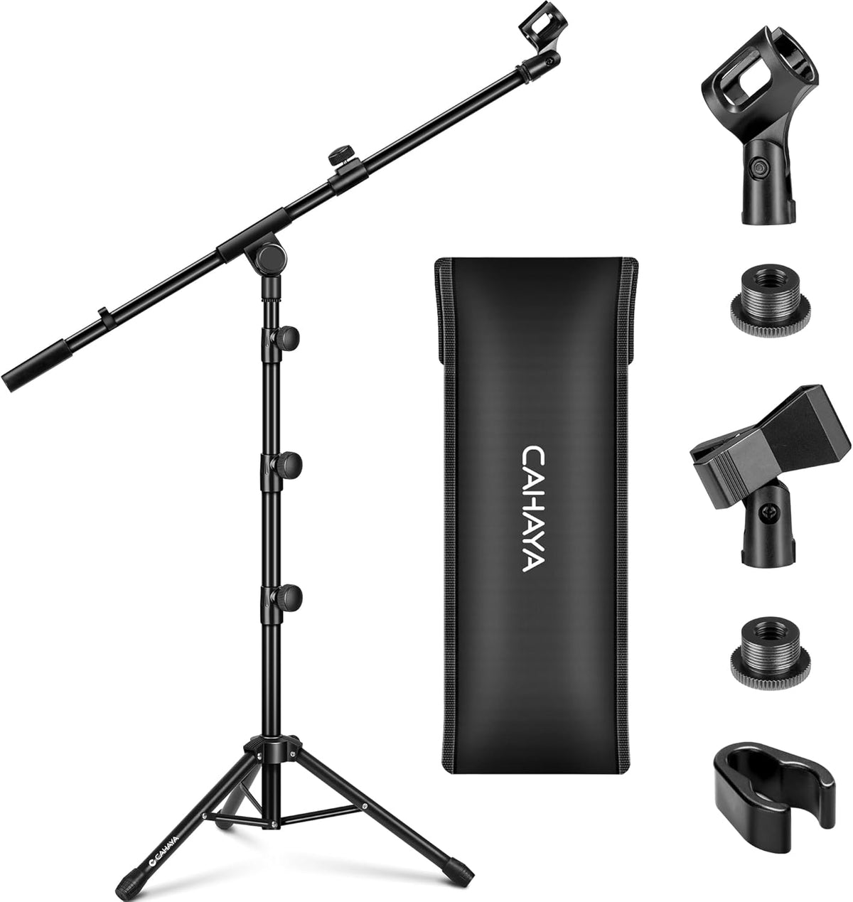 CAHAYA Mic Stand Tripod Boom Arm Floor Microphone Stand Height Adjustable with Carrying Bag and 2