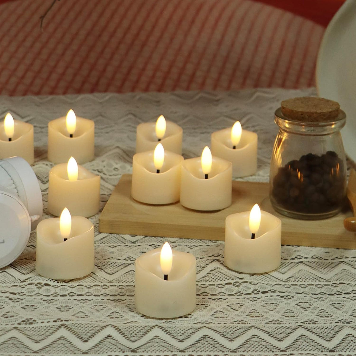 48 Pack Battery Operated Votive Candles 1.5 x 1.67 inches Flameless Votive Tealights Black Wick Tea
