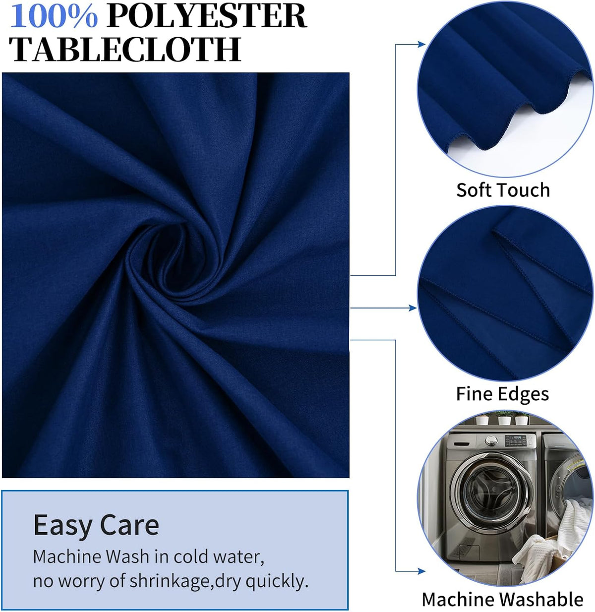 10 Pack Navy Blue 90 Inch Round Polyester Tablecloths - Wrinkle & Stain Resistant, Perfect for
