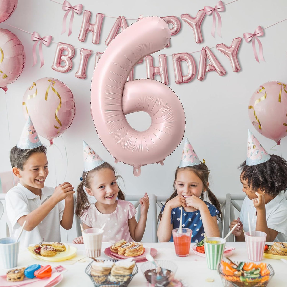 Light Pink Number Balloon 6, 40 Inch Large Self Inflating 6 Foil Number Balloons 0-9, Blush Pastel