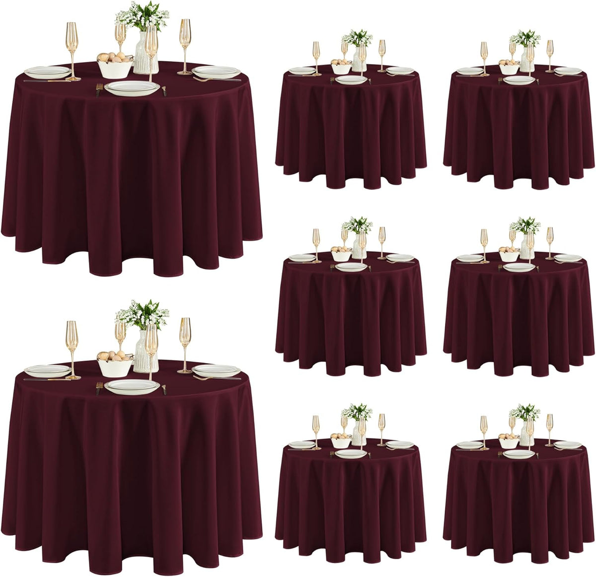Fitable 8 Pack Round Tablecloths: Stain Resistant Wrinkle Free Circle Table Clothes, Washable
