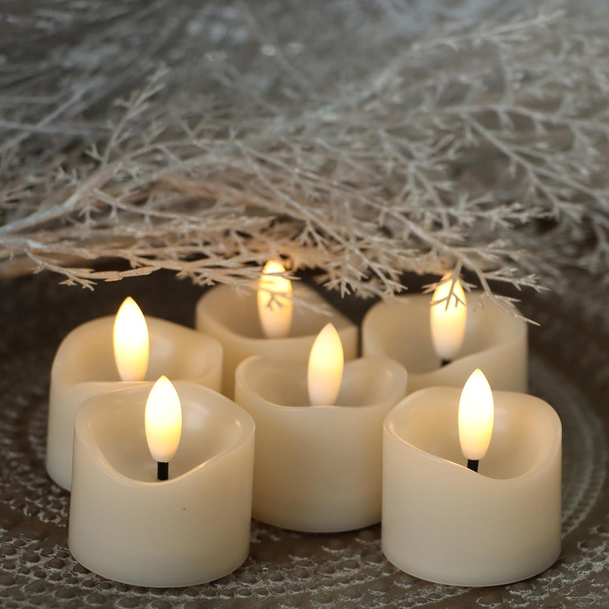 6 Pack Battery Operated Votive Candles 1.5 x 1.67 inches Flameless Votive Tealights Black Wick Tea
