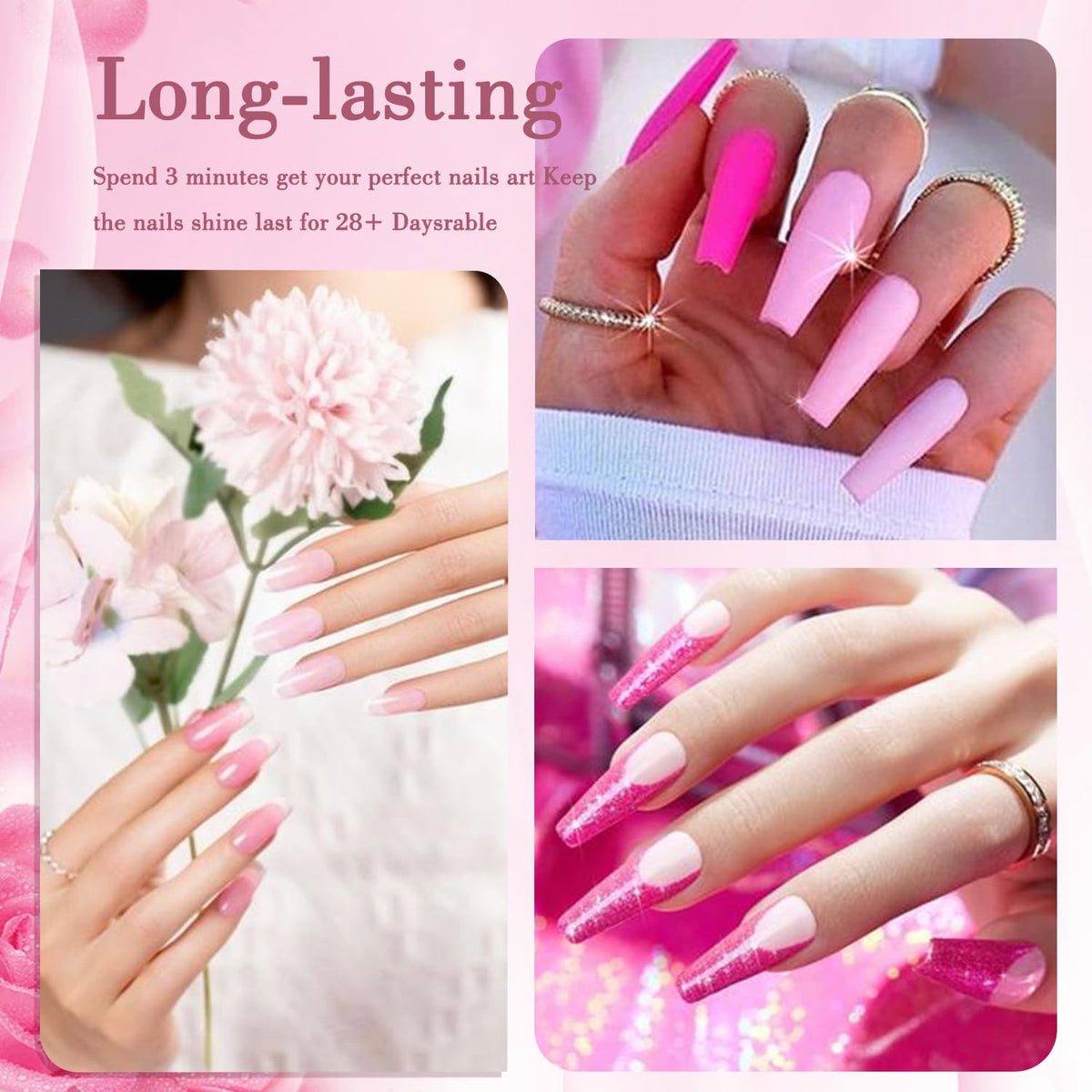 6 Colors Dip Powder Set, Pink Glitter Christmas Dipping Powder Color Set, Glossy Nail Art Manicure