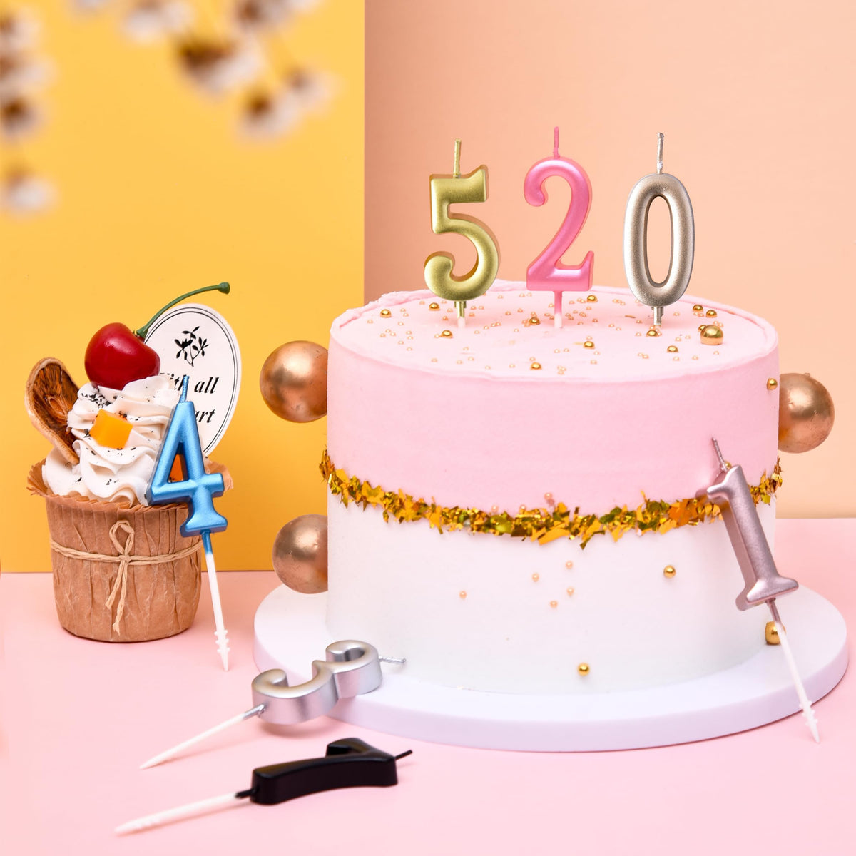 PHD CAKE 10-Pieces Gold Numeral Birthday Candles, Cake Numeral Candles Number 0-9 Glitter Cake