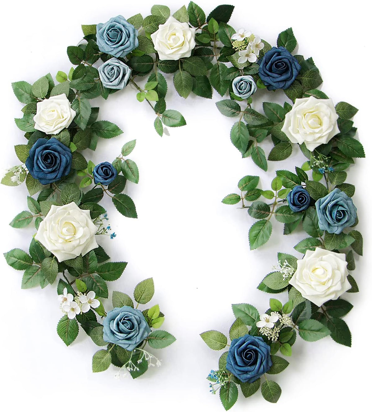 PONATIA 5FT Handcrafted Artificial Rose Flower Garland, Dusty Blue Flowers Greenery Garland for
