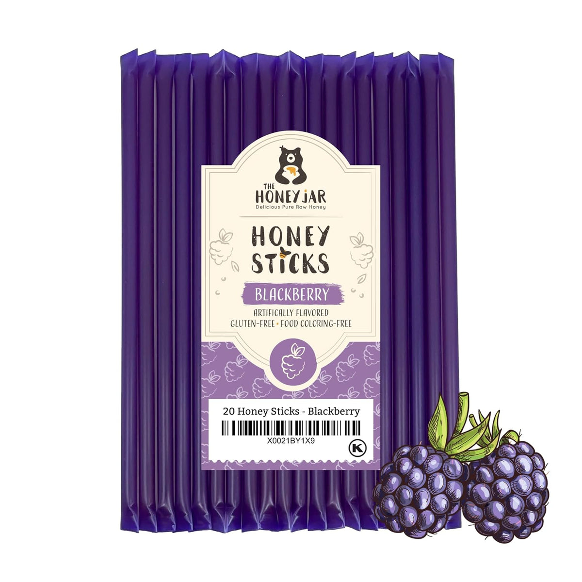The Honey Jar Blackberry Flavored Honey Sticks - Pure Honey Straws For Tea, Coffee, or a Healthy
