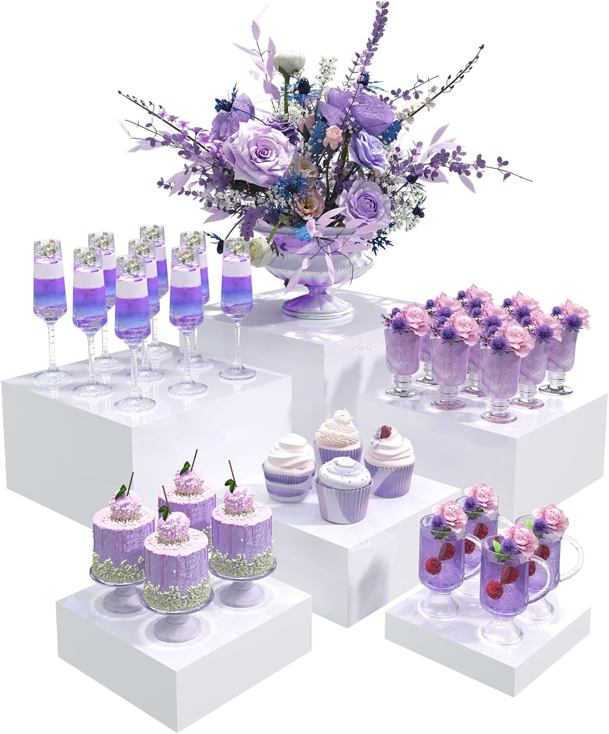Buffet Risers, Food Display Risers for Party, White Acrylic Risers Display Stand for Buffet Table