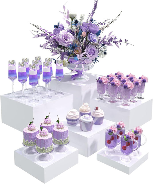 Buffet Risers, Food Display Risers for Party, White Acrylic Risers Display Stand for Buffet Table