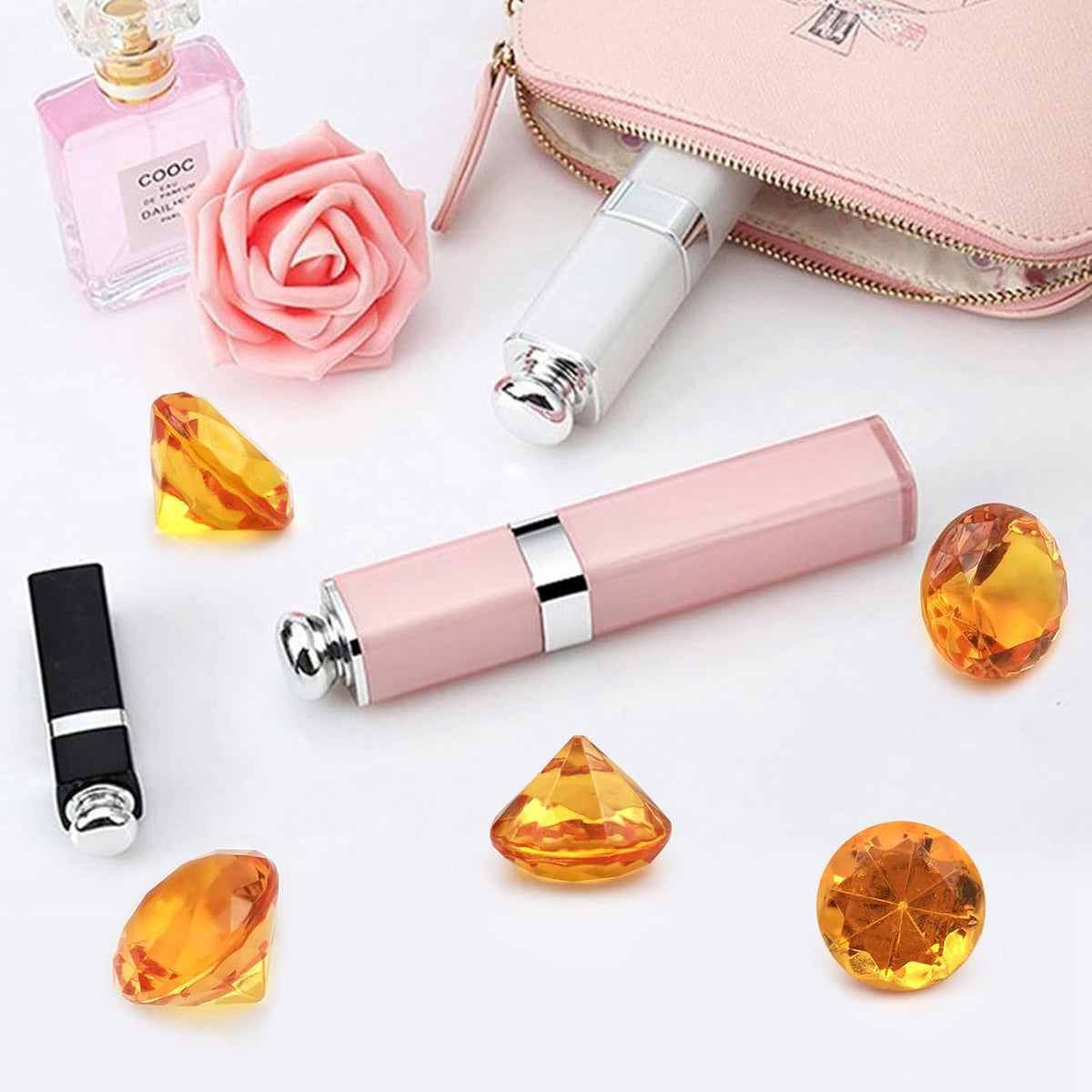 100 PCS Acrylic Diamond Gems, Orange Acrylic Diamonds 1 Inch Acrylic Gemstones Vase Filler Fake