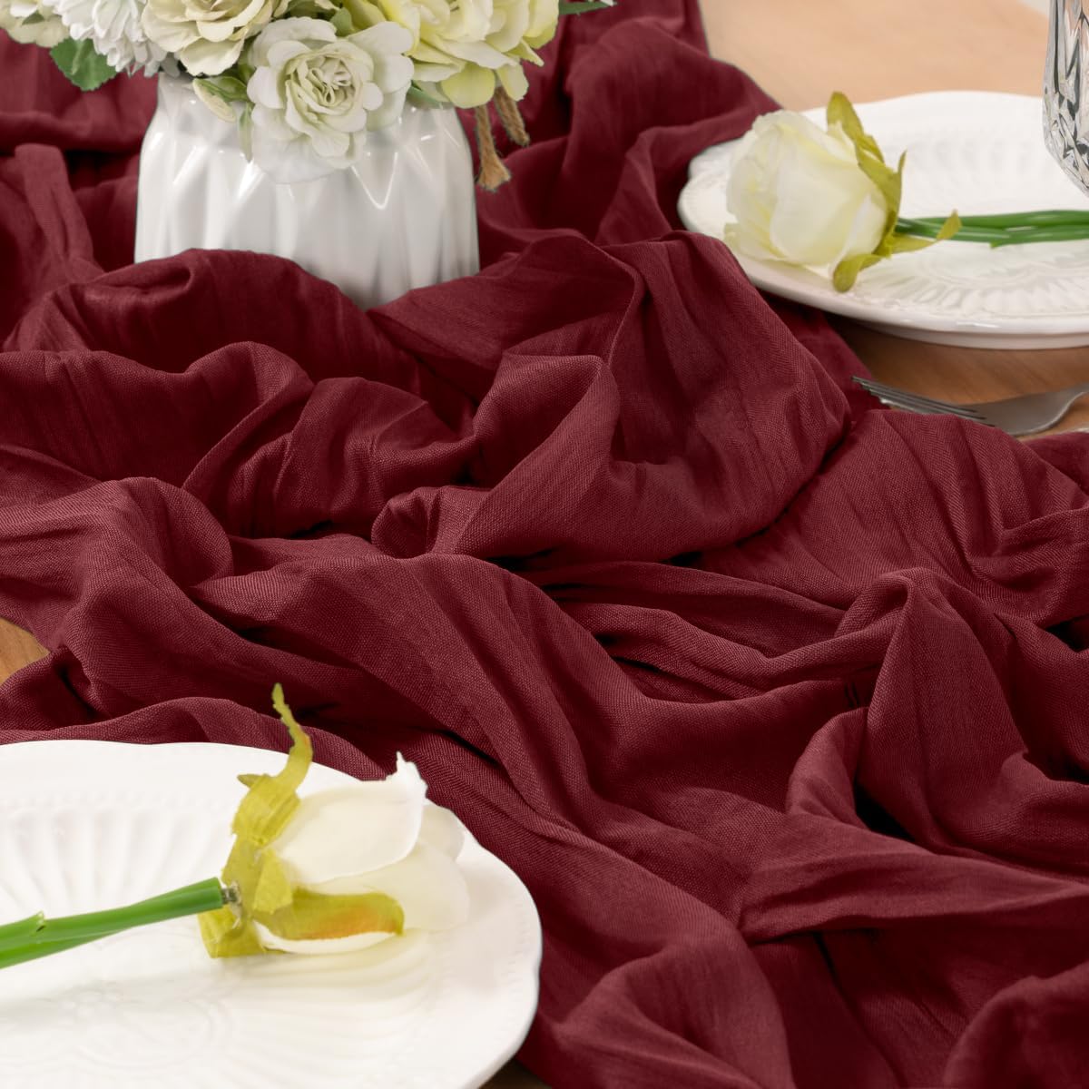 Burgundy Table Runner Cheesecloth Table Runner 10FT Farmhouse Table Runners 120 Inches Fall Table