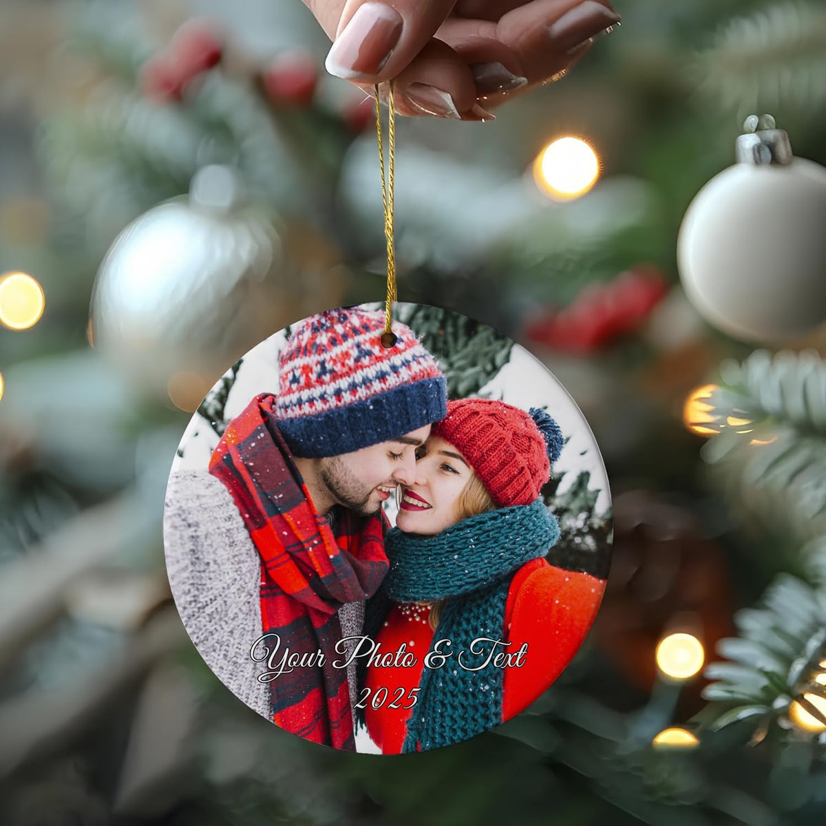 Personalized Christmas Ornaments Decor, Custom Xmas Ornaments with Photo and Text, Customized