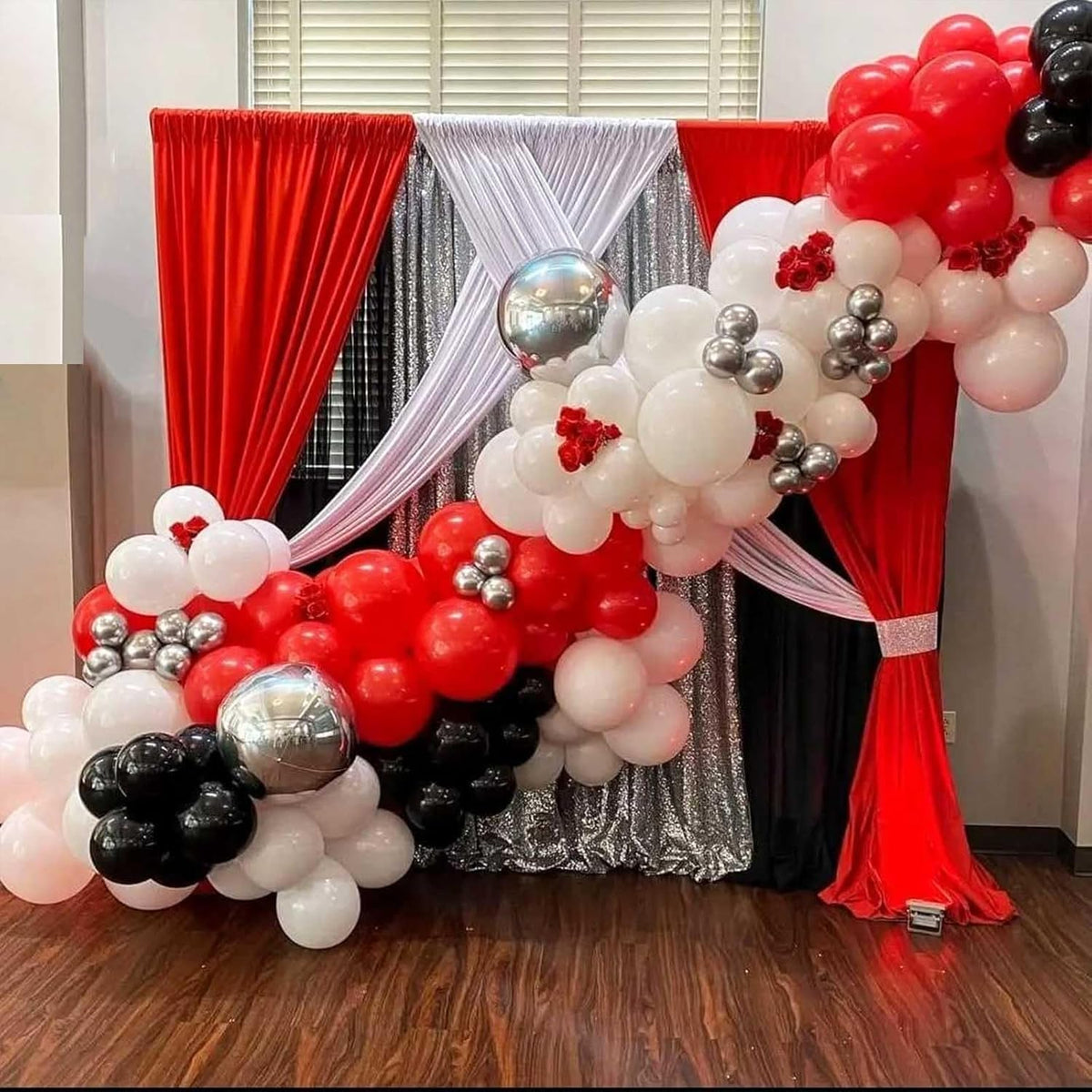 Black Red Balloons, 12 Inch Black Red White and Silver Latex Balloons with Confetti Balloon Party